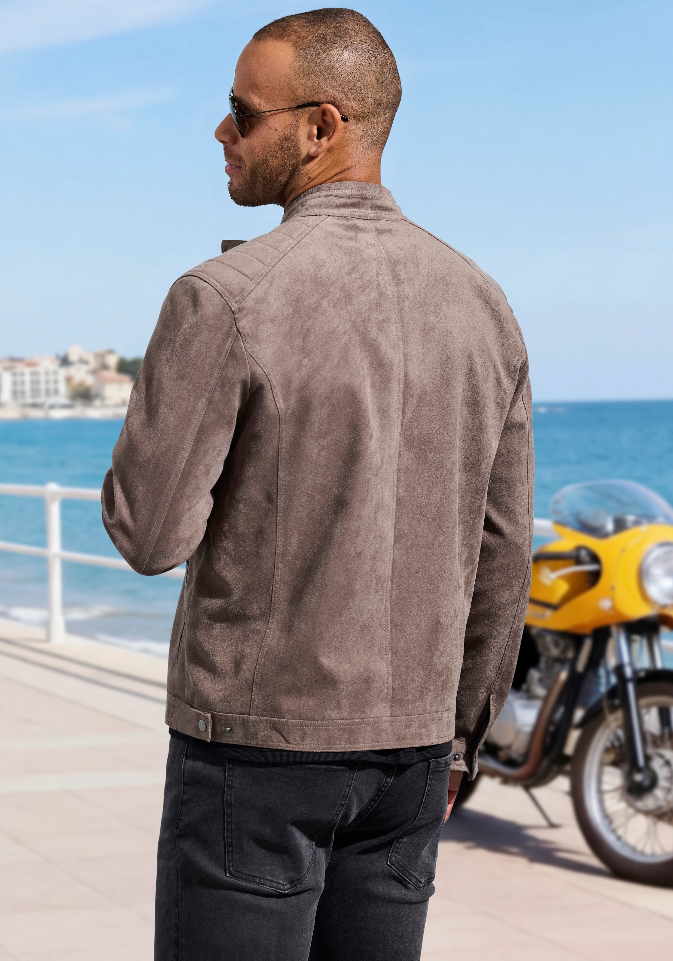 John Devin Bikerjacke », Übergangsjacke in Veloursleder-Optik bis Größe 5XL« Schultern mit typischer Absteppung