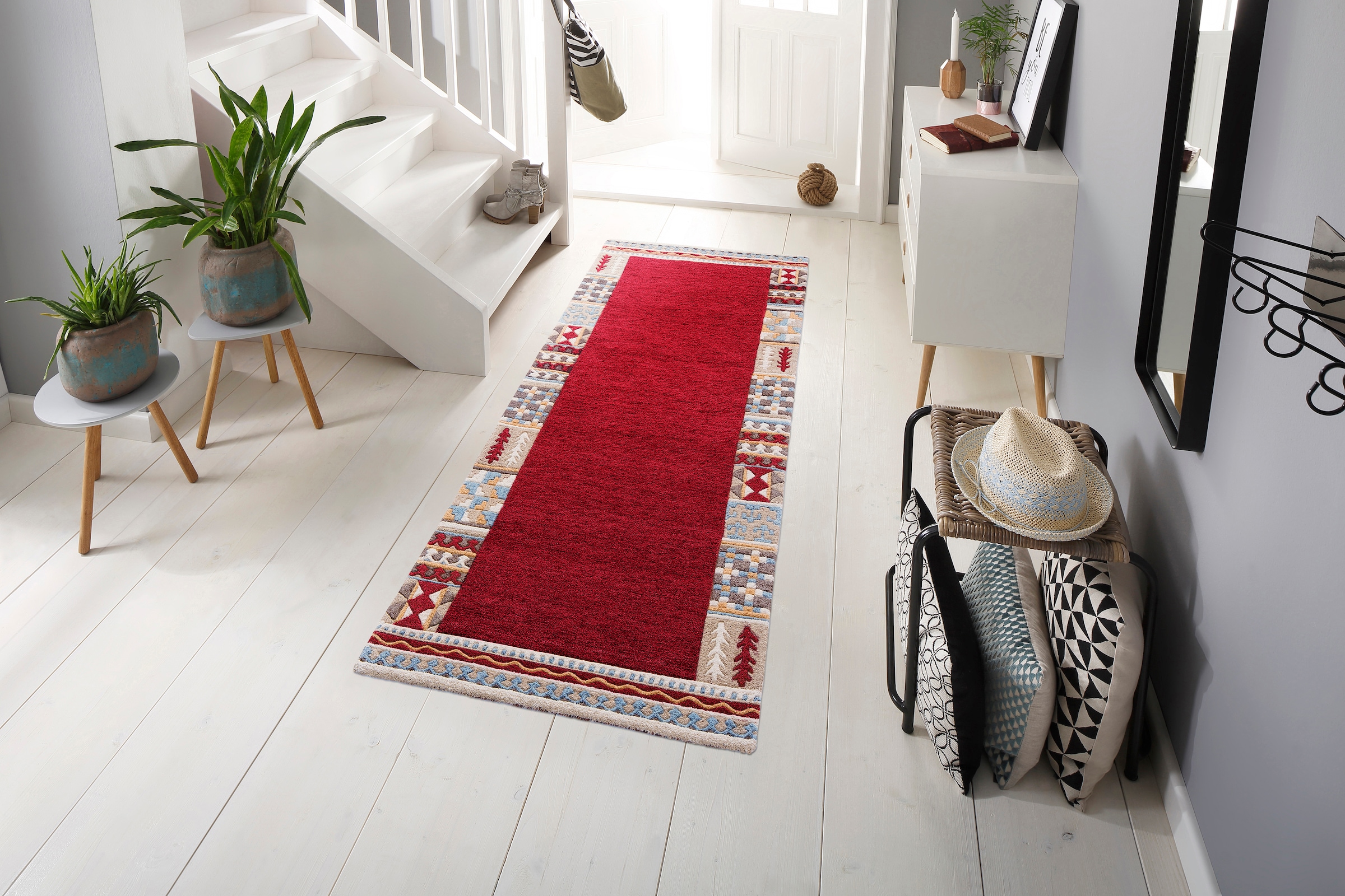 THEKO Läufer »Nuno, reine Wolle,  Handgefertigt, mit Bordüre« rechteckig 14 mm Höhe handgetuftet, Brücke, Wohnzimmer, Schlafzimmer, Esszimmer