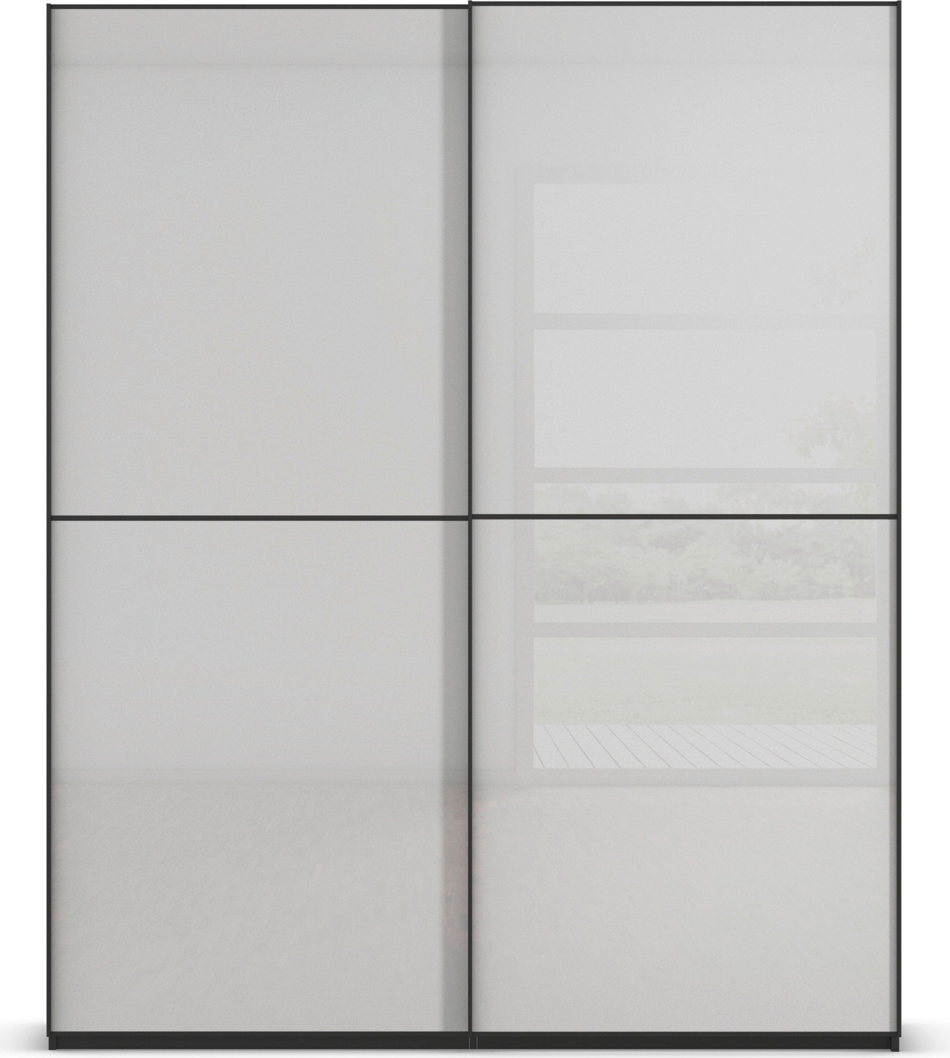 rauch Schwebetürenschrank »Kleiderschrank Schrank Garderobe Schlafzimmerschrank SCALE-DUO«, edle zweigeteilte Türen Glas-Front mit 3 Zierleisten MADE IN GERMANY