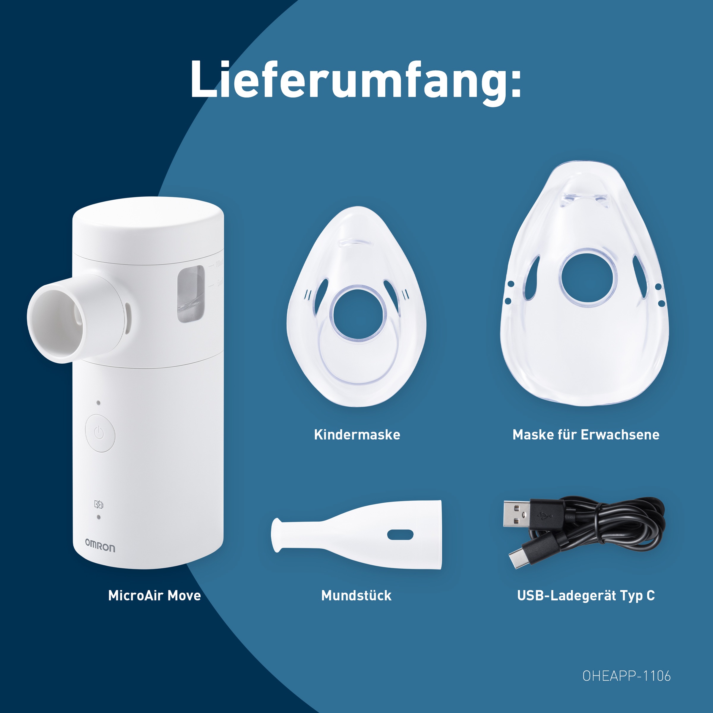 Omron Inhalationsgerät »MicroAir Move, besonders leise, für zu Hause und unterwegs« einfach, effizient, wiederaufladbar