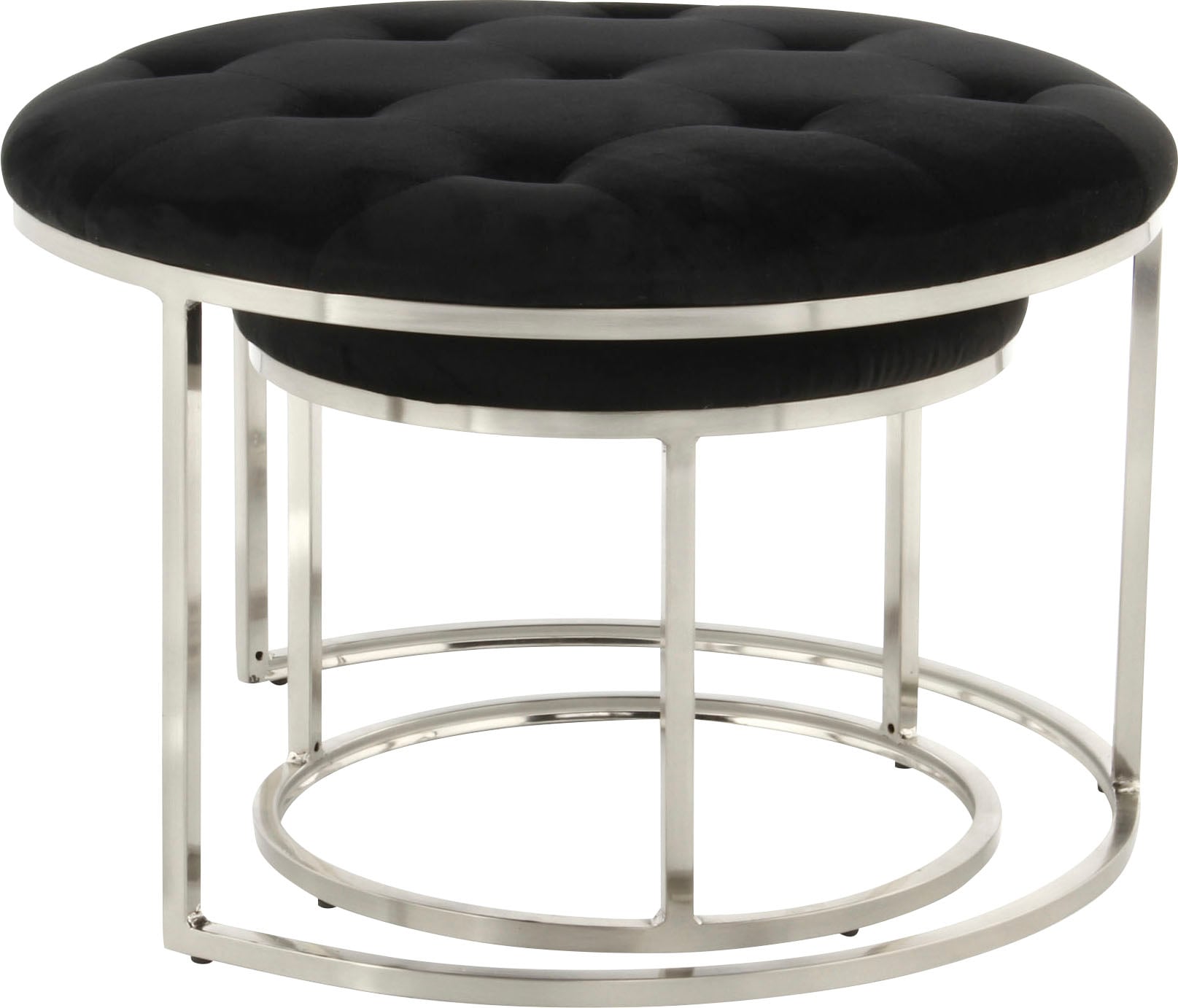 Kayoom Sitzhocker »Hocker Myla 2er-Set, praktisch ineinander schiebbar«, (Set, 2 St.), ineinander schiebbar, rund, gesteppt, mit Zierknöpfen