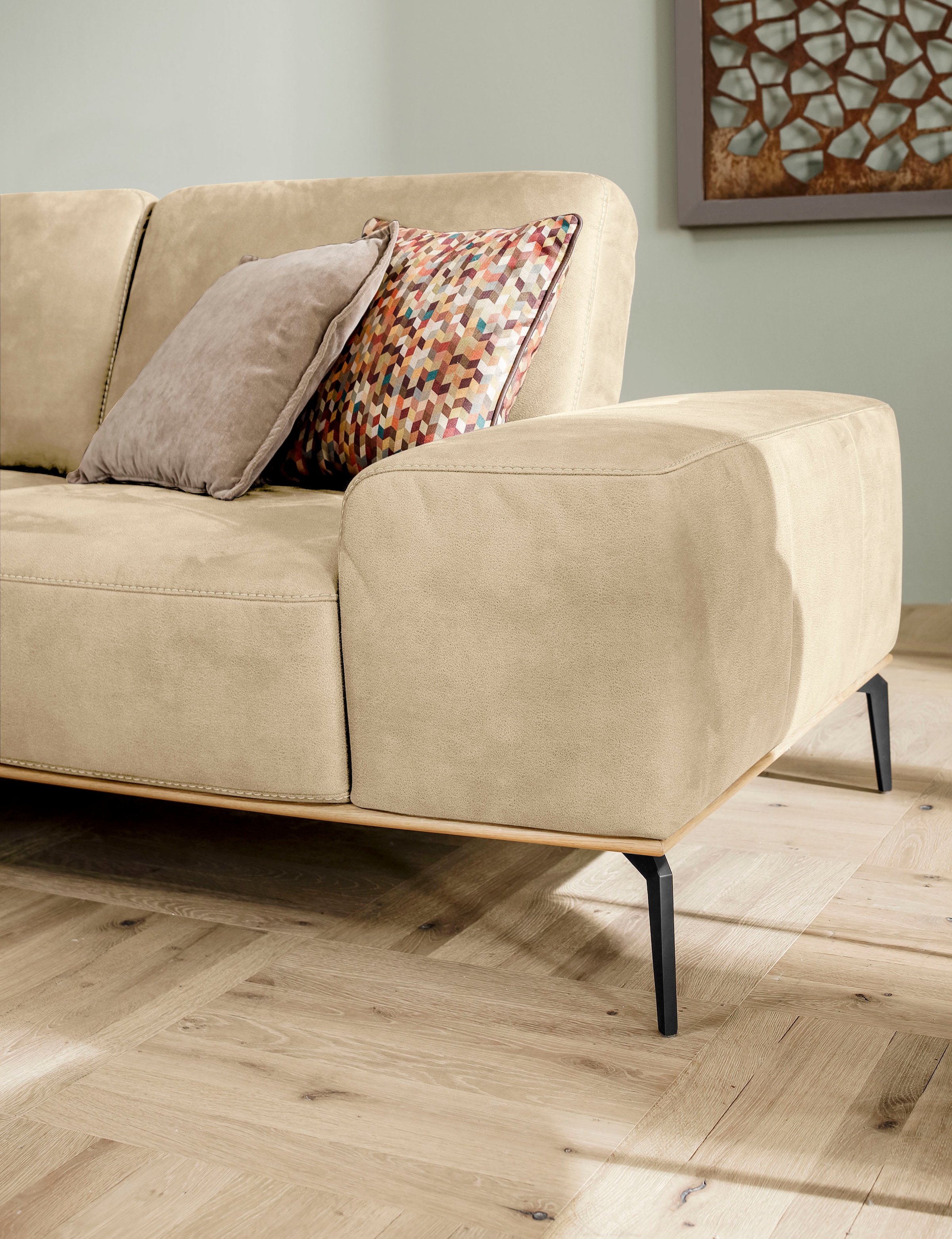 W.SCHILLIG Ecksofa »run, Designsofa mit tollem Sitzkomfort, bequem, L-Form« mit Holzsockel, Füße in Schwarz pulverbeschichtet, Breite 299 cm