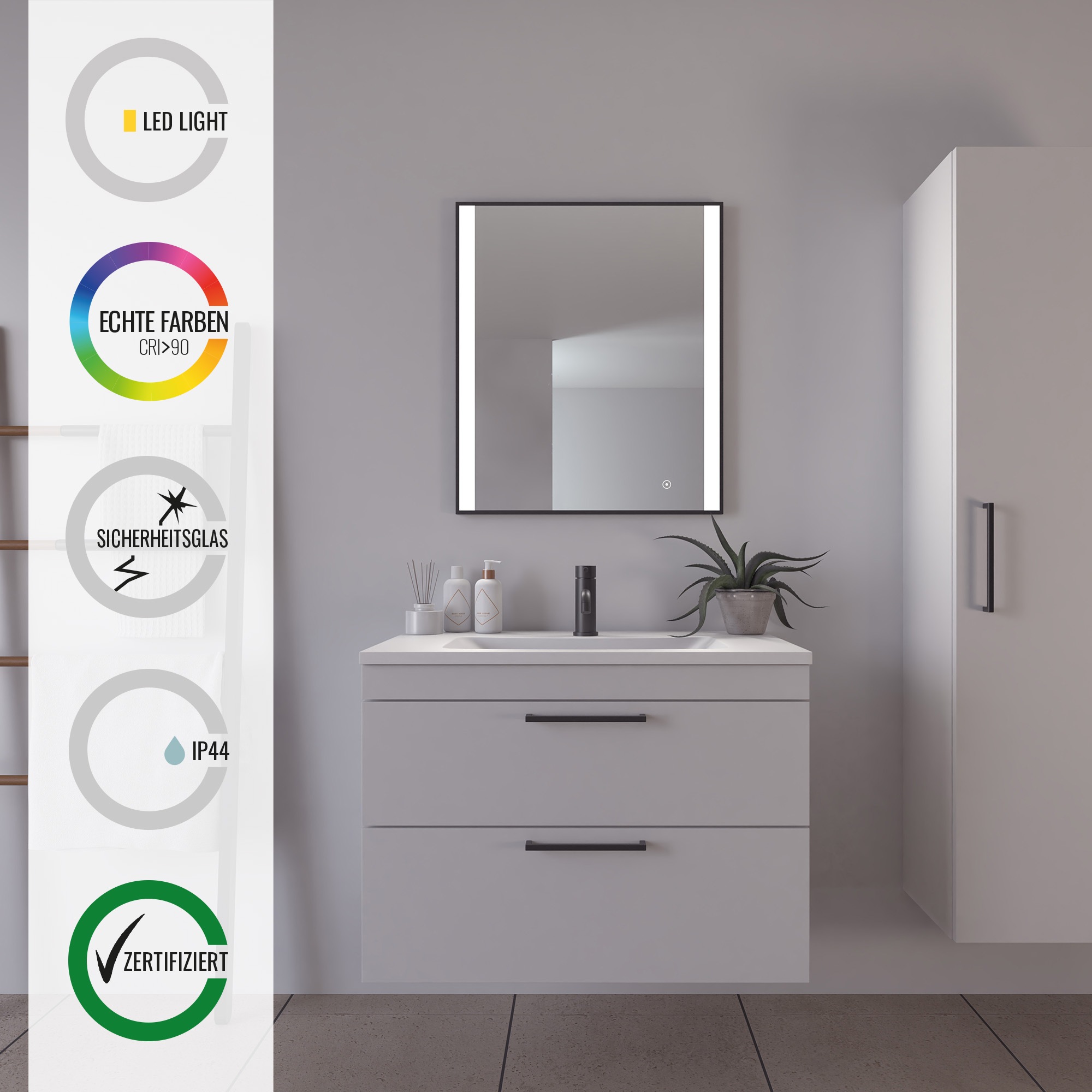 Loevschall Badspiegel »Libra Quadratisch, Badzimmerspiegel mit LED Beleucht günstig online kaufen