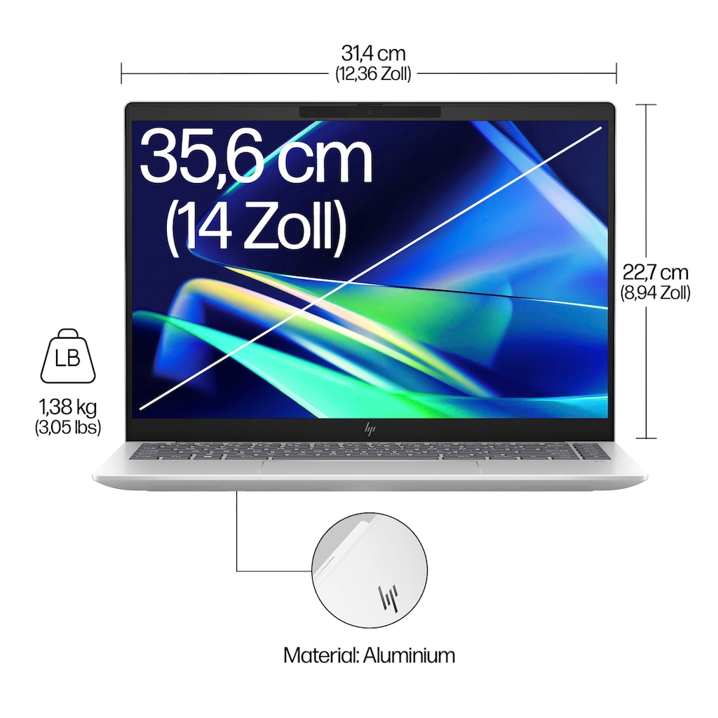HP Notebook »14-ey0257ng«, 35,6 cm, / 14 Zoll, AMD, Ryzen 5, Radeon 740M, 1000 GB SSD