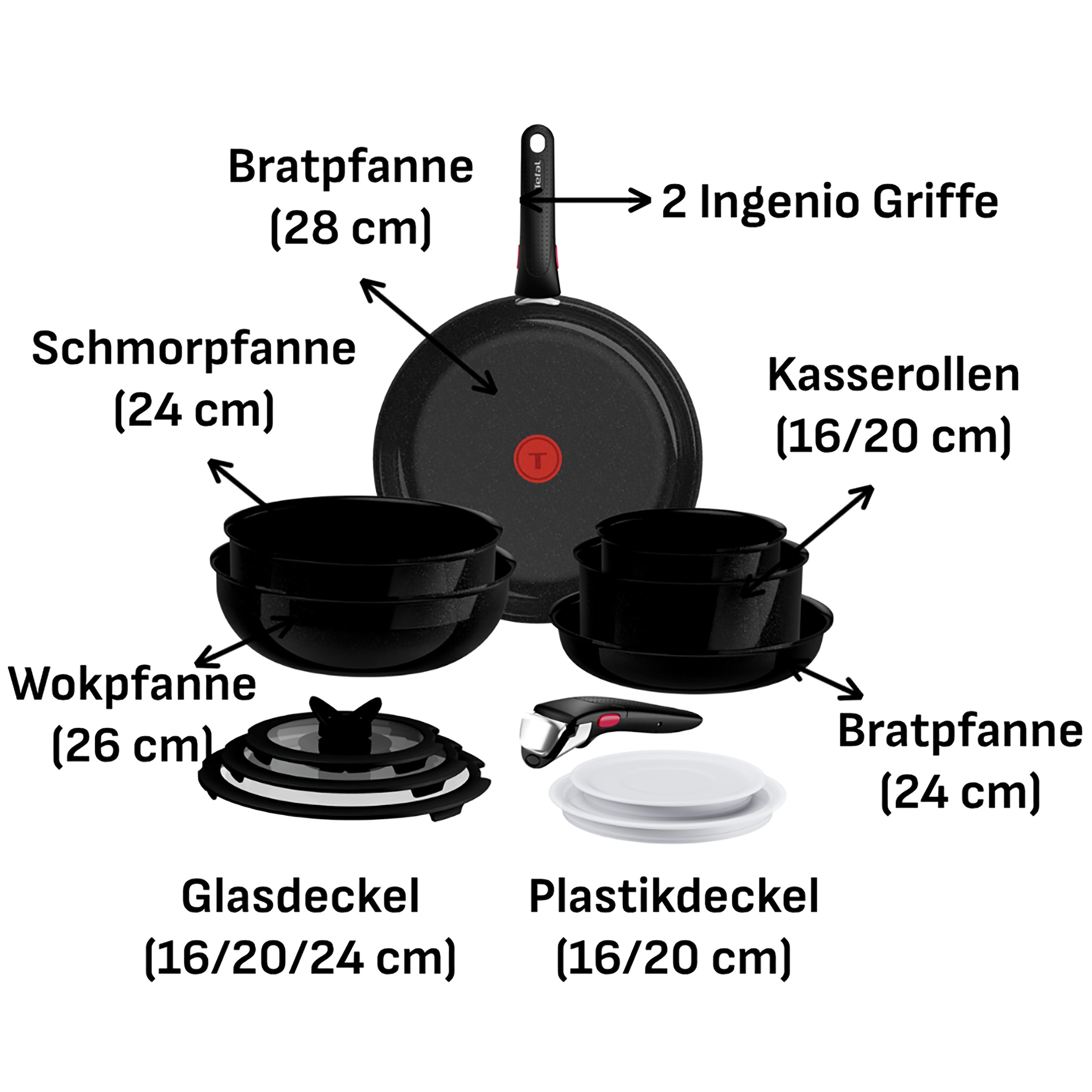 Tefal Pfannen-Set »Ingenio Excellence Keramik« Aluminium Set, 13 tlg. abnehmbarer Ingenio-Griff, Thermo-Signal, stapelbar, Induktion