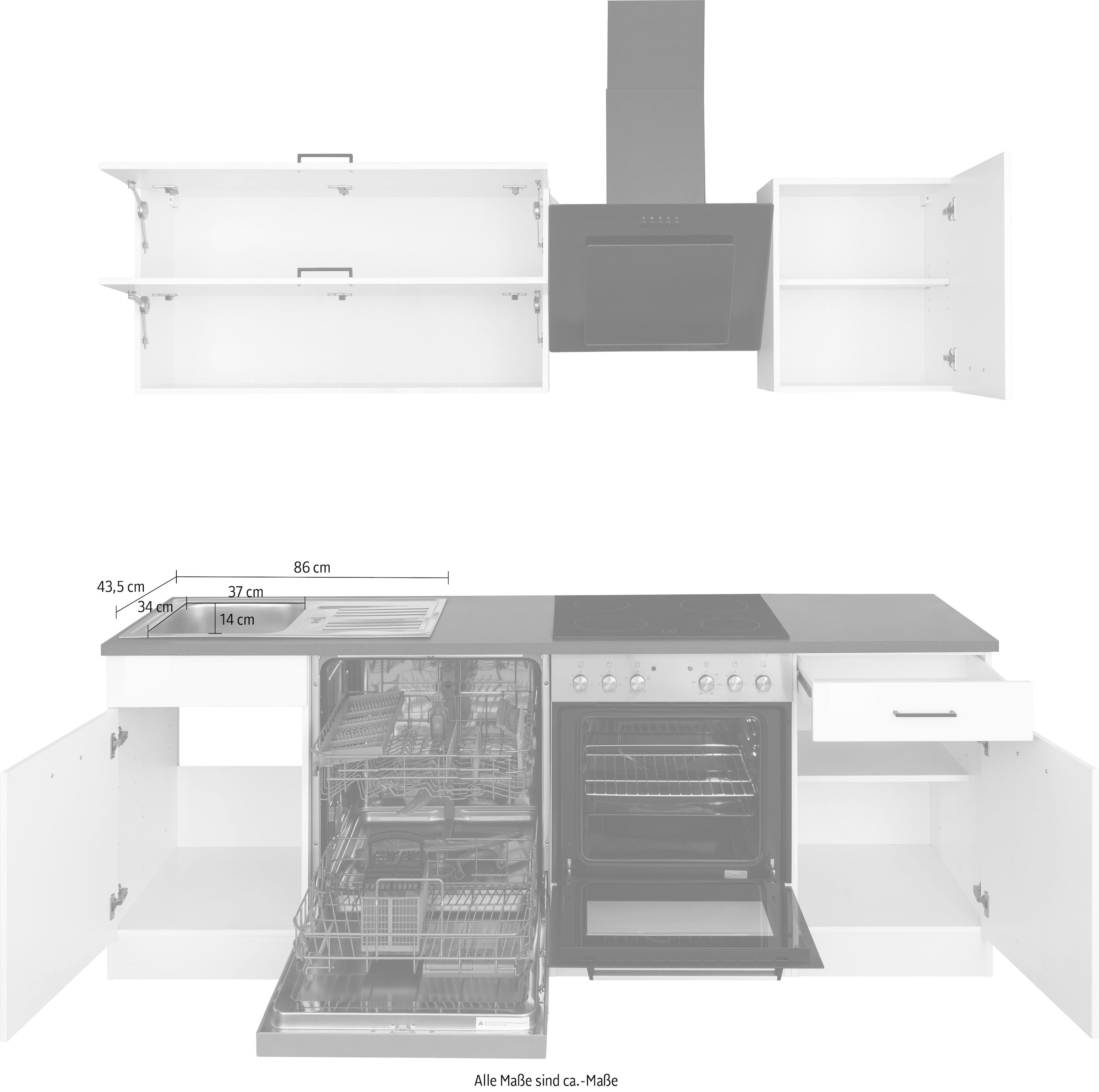 KOCHSTATION Küchenzeile »KS-Trier«, mit E-Geräten, Breite 220 cm