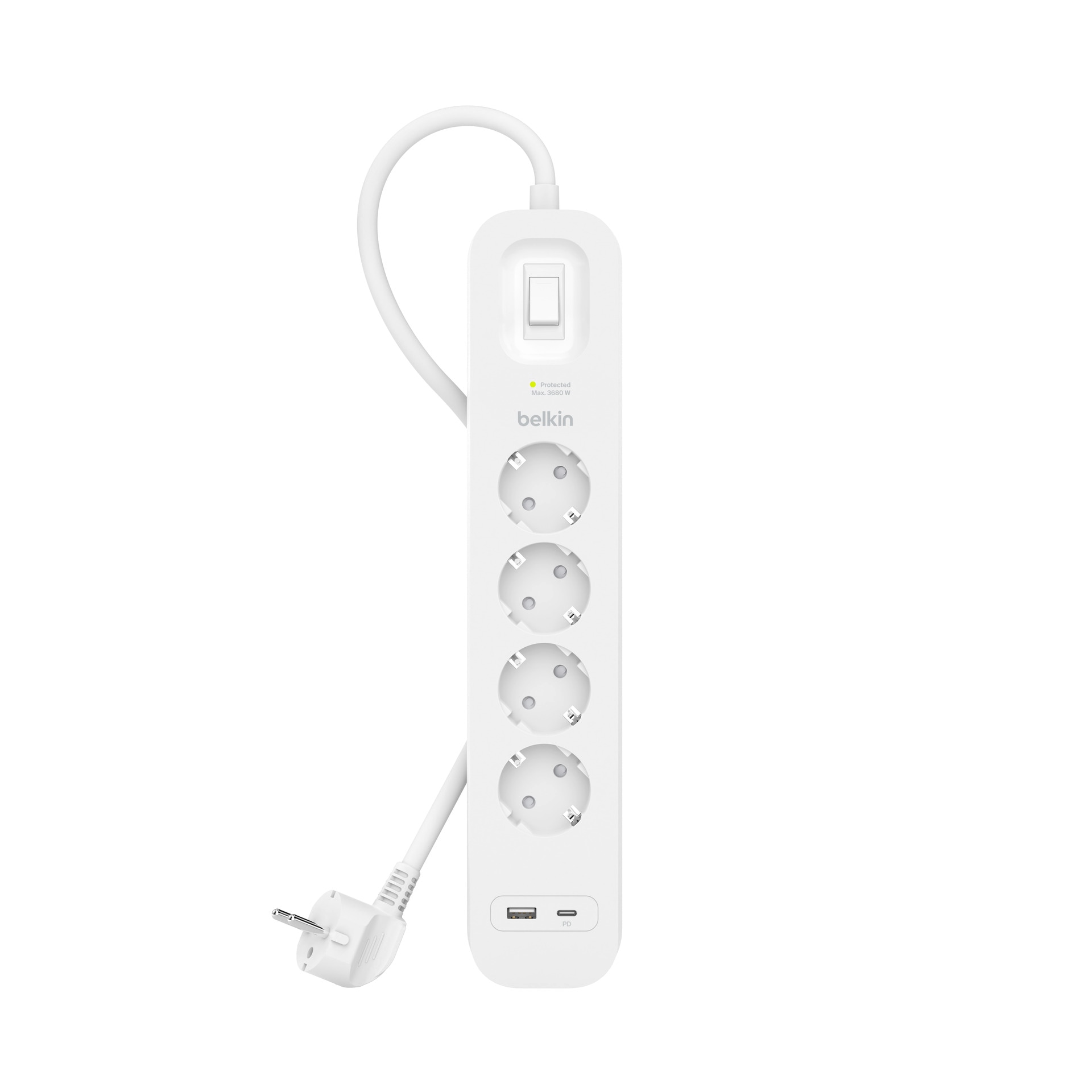 Belkin Steckdosenleiste »4-Fach Steckdosenleiste mit USB-A + USB-C Port, 525J, 18 W, 2 Meter« 6-fach (Ein- / Ausschalter Kabellänge 2 m)