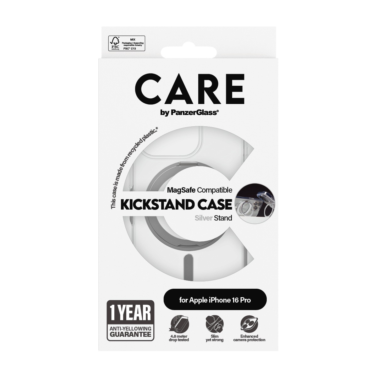 CARE by PanzerGlass Handyhülle »Feature Silver Kickstand MagSafe Apple iPhone 16 Pro«, Backcover, Schutzhülle, Handyschutzhülle, Case, Schutzcase, stoßfest