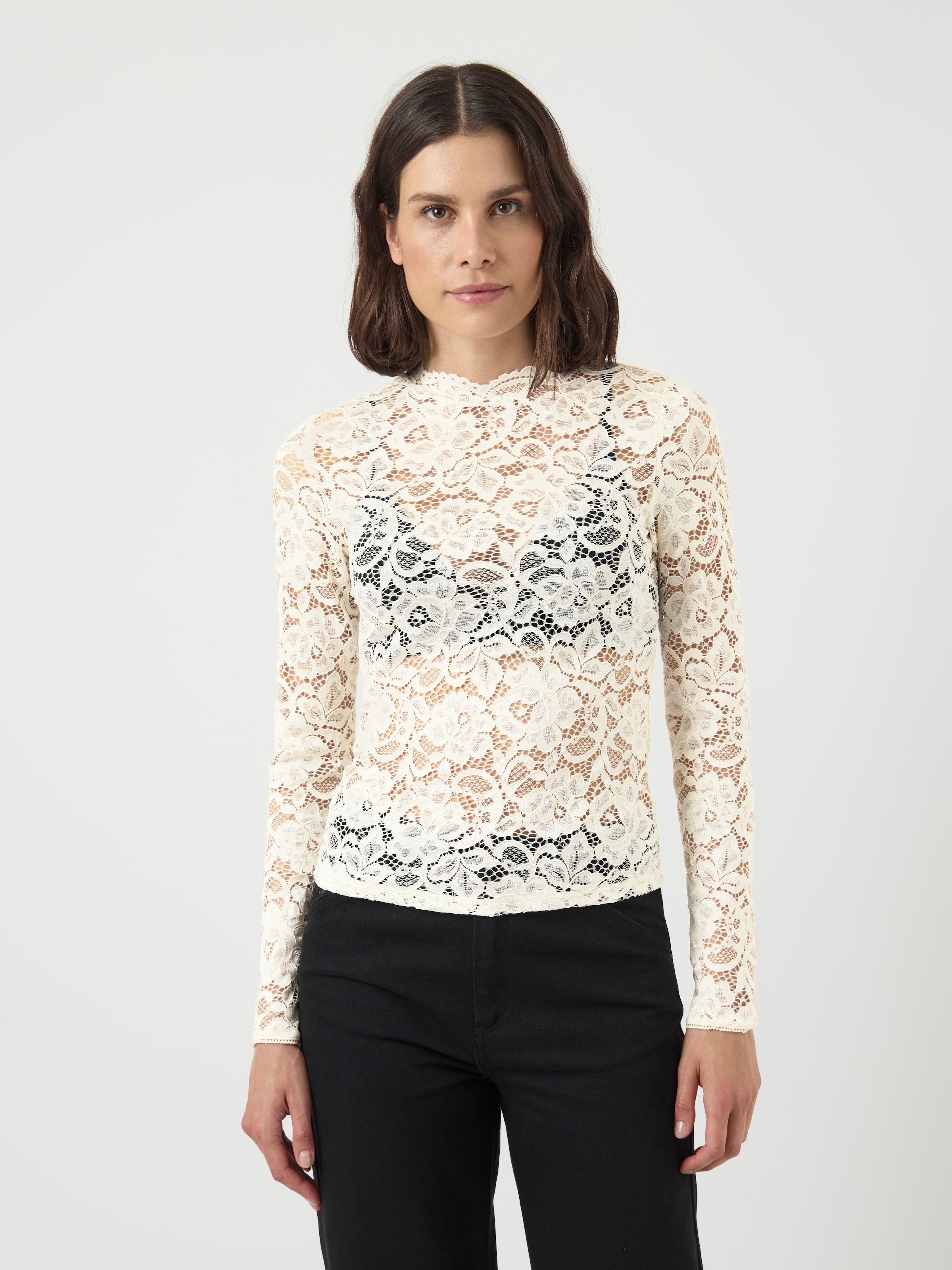 Y.A.S Langarmshirt »YASLACEY LS LACE TOP S. NOOS« Materialmix, slim fit