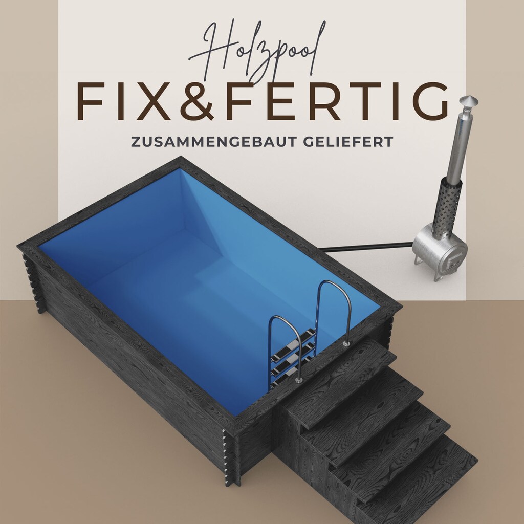 EDEN Holzmanufaktur Rechteckpool »Fix&Fertig Fichtenholz Pool«, inkl. Einsatz, Dämmung, seitlichem Wasserablauf, Holzofen