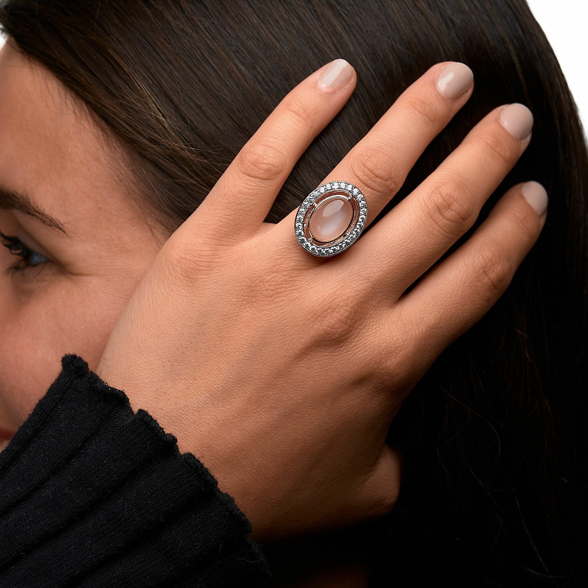 Zeeme Fingerring »Silber 925 rosé vergoldet mit echtem Mondstein Zirkonia«