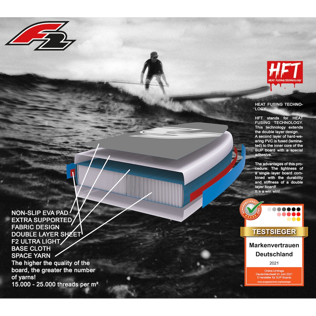 F2 Inflatable SUP-Board »F2 Line Up SMO blue mit Carbonpaddel«, (Set, 5 tlg.)