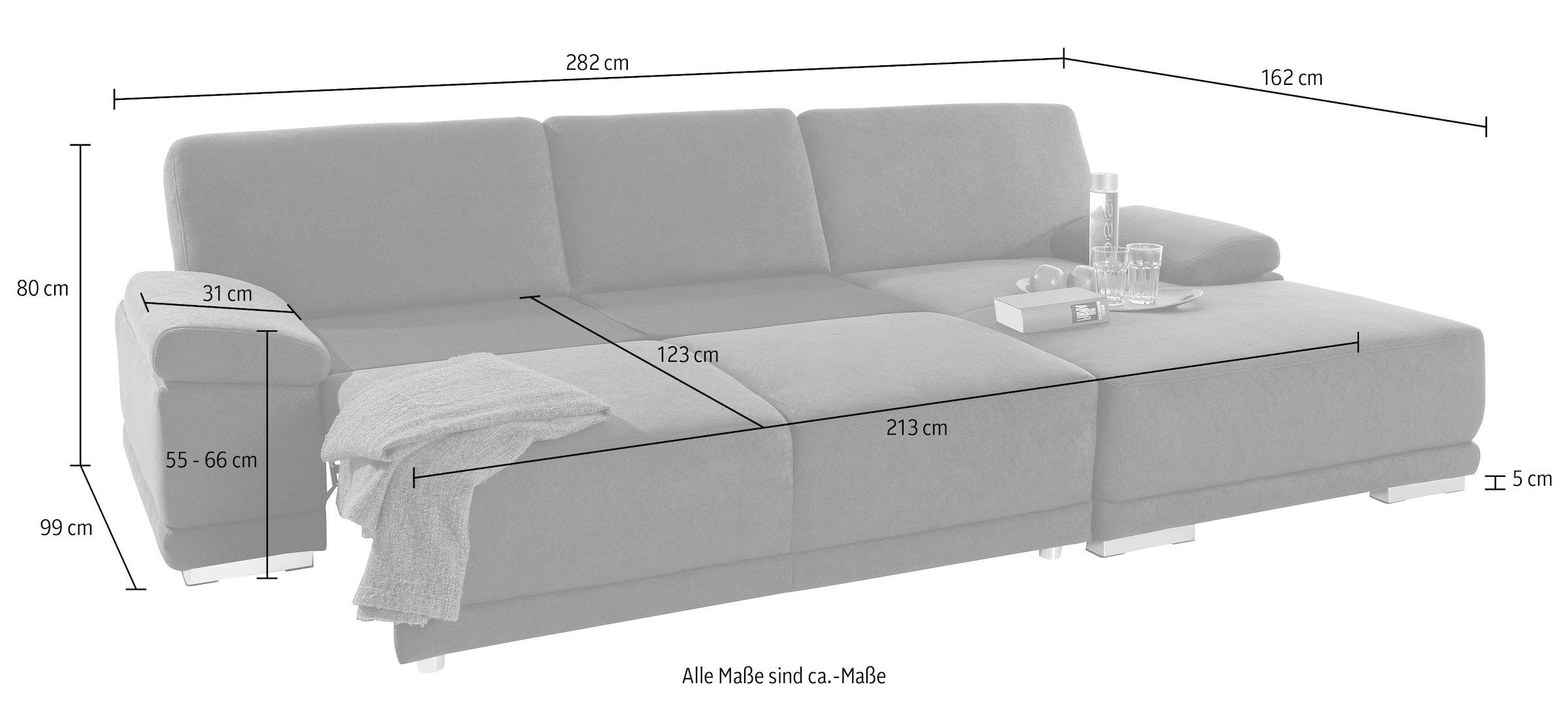 sit&more Ecksofa »Coria L-Form«, mit XL-Recamiere, wahlweise mit Bettfunktion