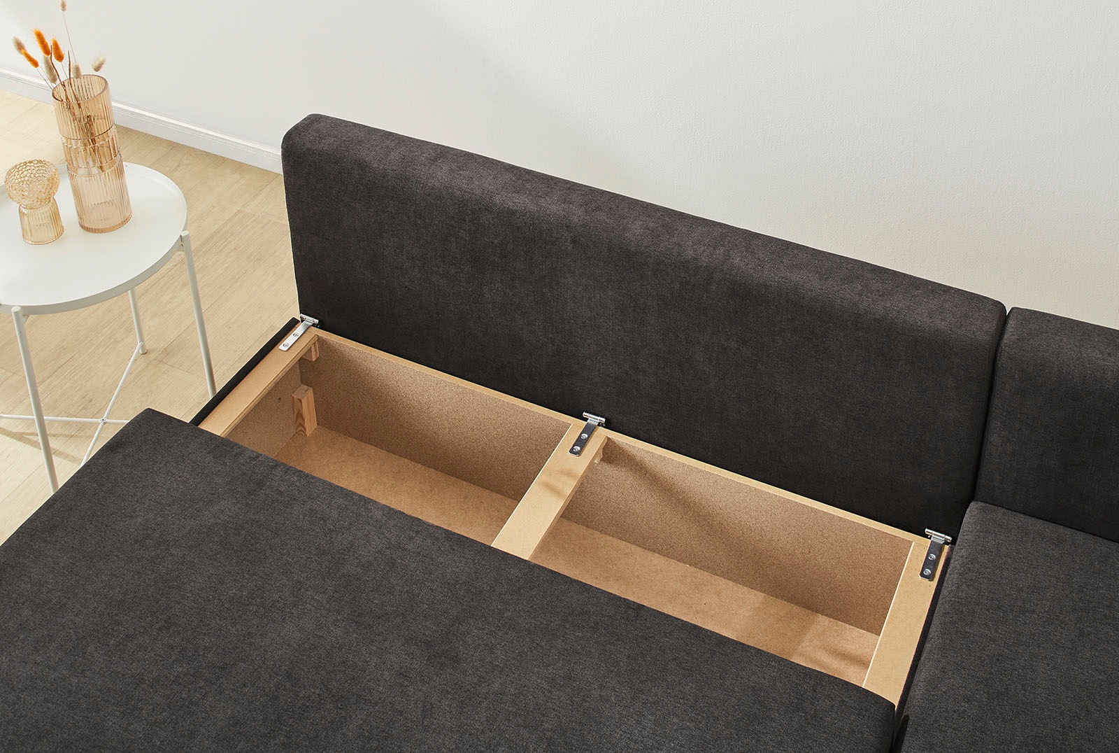 Jockenhöfer Gruppe Ecksofa »Starlight, L-Form, mit dimmbarer LED-Beleuchtung«, Gästebettfunktion; Stauraum/Bettkasten, mit Kissen