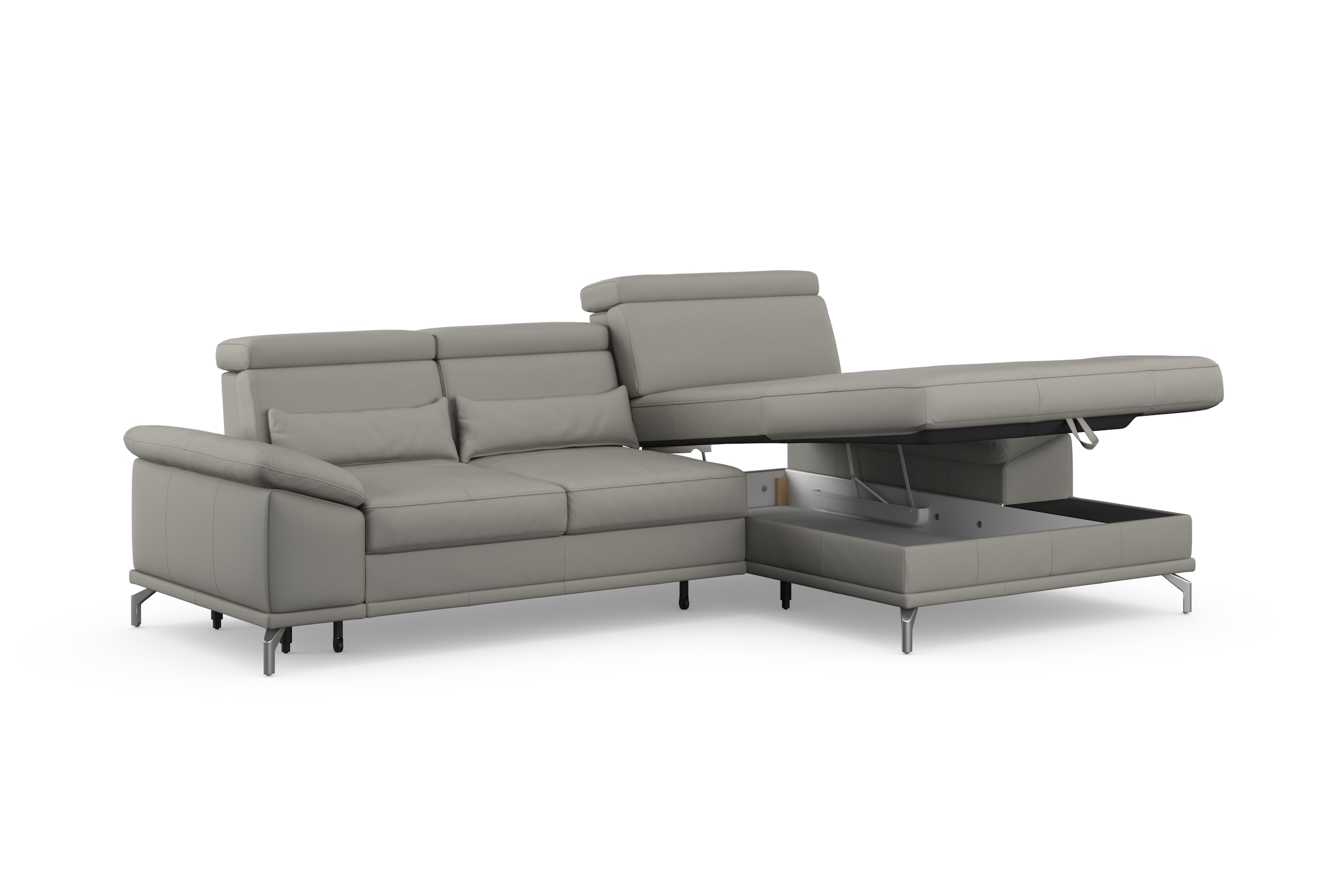 sit&more Ecksofa »Cabrio L-Form, mit Sitztiefenverstellung, Arm- und Kopfteilverstellung«, 2 Nierenkissen, Federkern, optional Bettfunktion und Stauraum