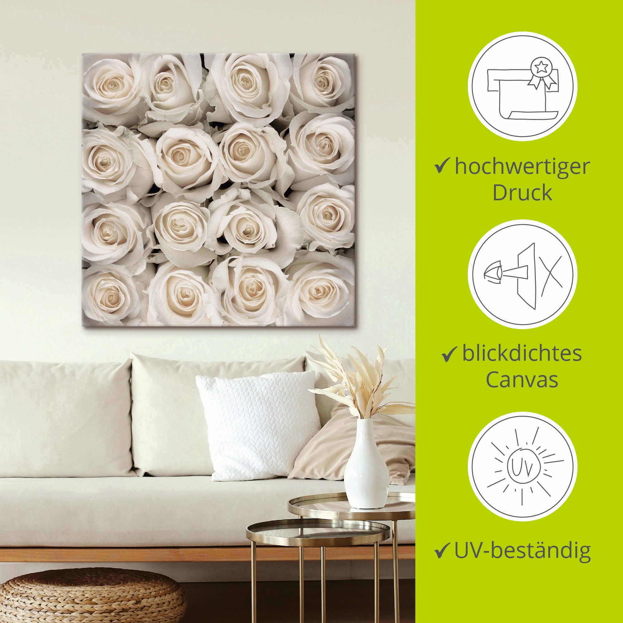 Artland Leinwandbild »Weiße Rosenkreation« Blumen 1 Stk. tlg. auf Holzrahmen gespannt