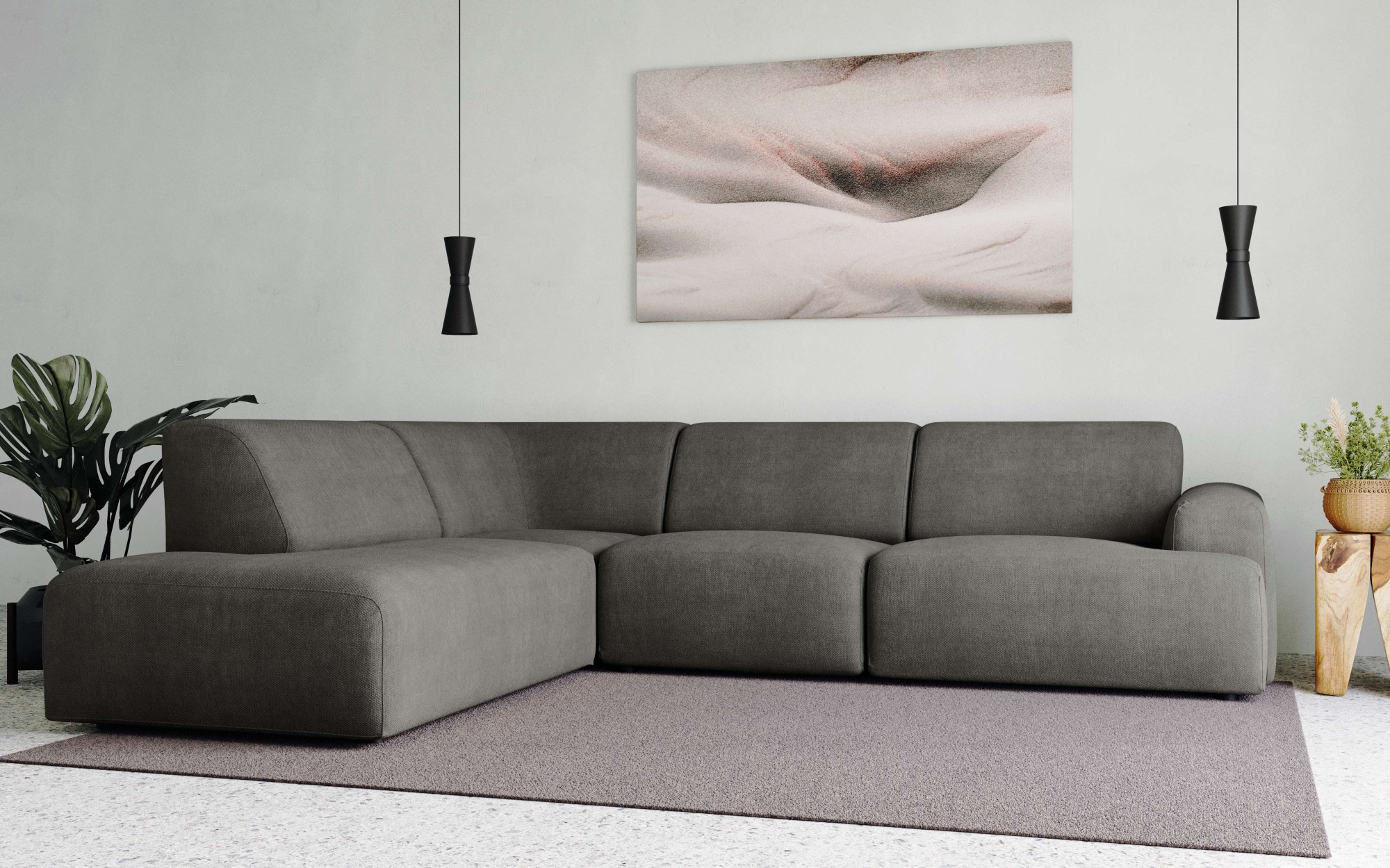 andas Ecksofa »Linkka, Breite 282 cm«, L-Form, in einem weichen Chenille-Stoff, mit Wellenunterfederung