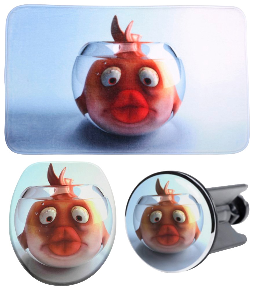 SANILO Badaccessoire-Set »Goldfisch« bestehend aus WC-Sitz, Badteppich und Waschbeckenstöpsel orange-weiß