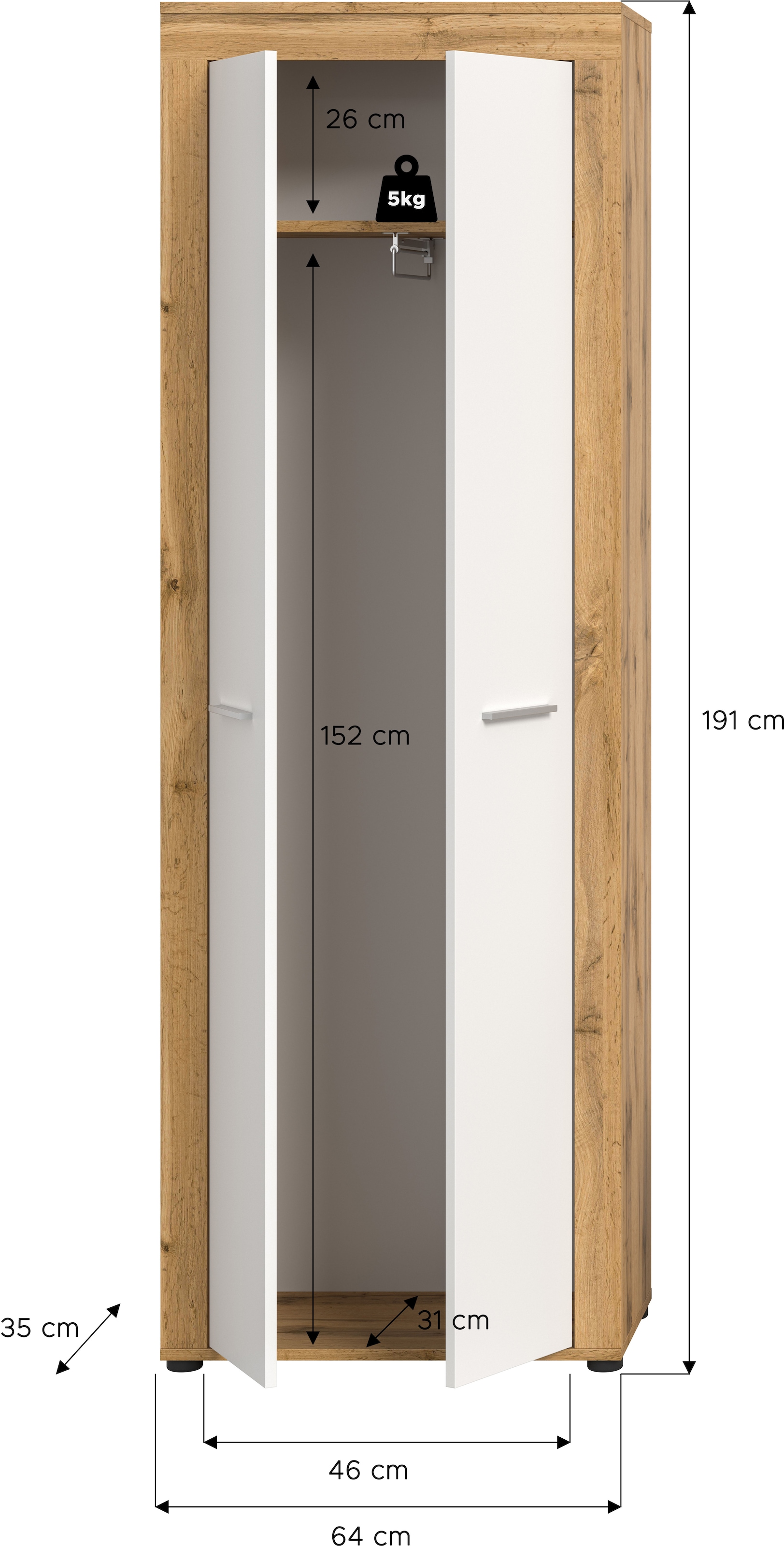 INOSIGN Garderobenschrank »Aosta«, (1 St.), Garderobenschrank, Höhe 191 cm, Garderobe, Flur, Schrank