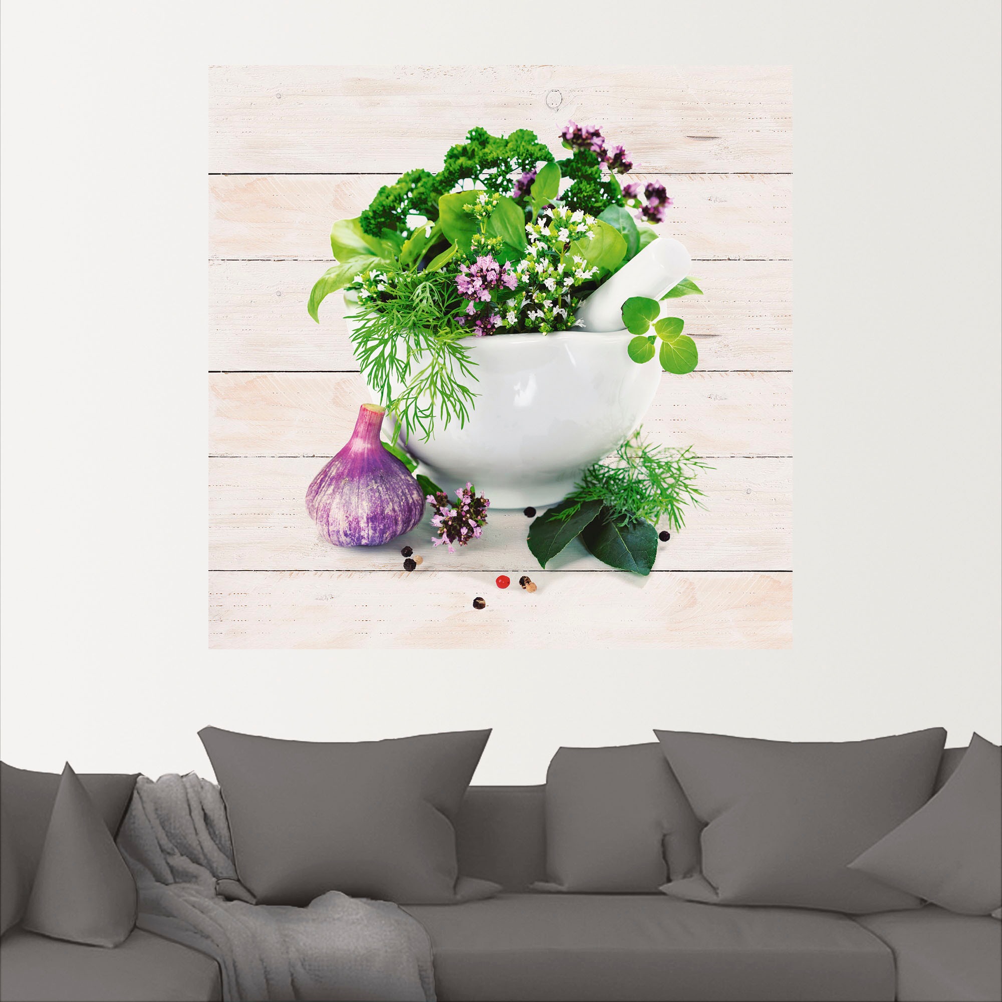 Artland Wandbild »Heilkräuter auf weißem Hintergrund Küche«, Arrangements, (1 St.), als Alubild, Outdoorbild, Leinwandbild, Poster, Wandaufkleber