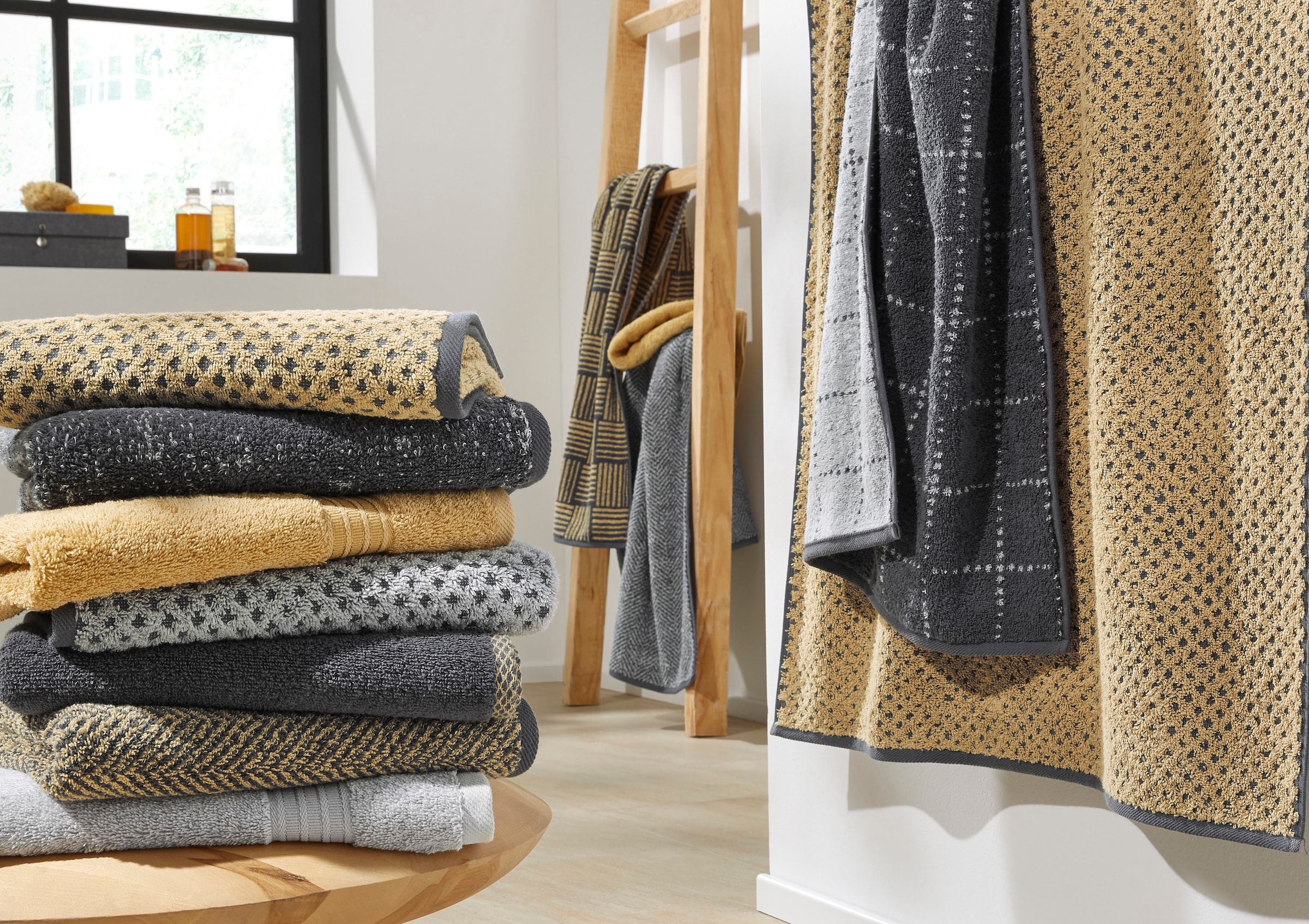 Dyckhoff Handtuch Set »Golden Shades Herringbone«, Set, 6 tlg., Walkfrottier, 4 Handtücher (50x100cm), 2 Duschtücher (70x140cm)