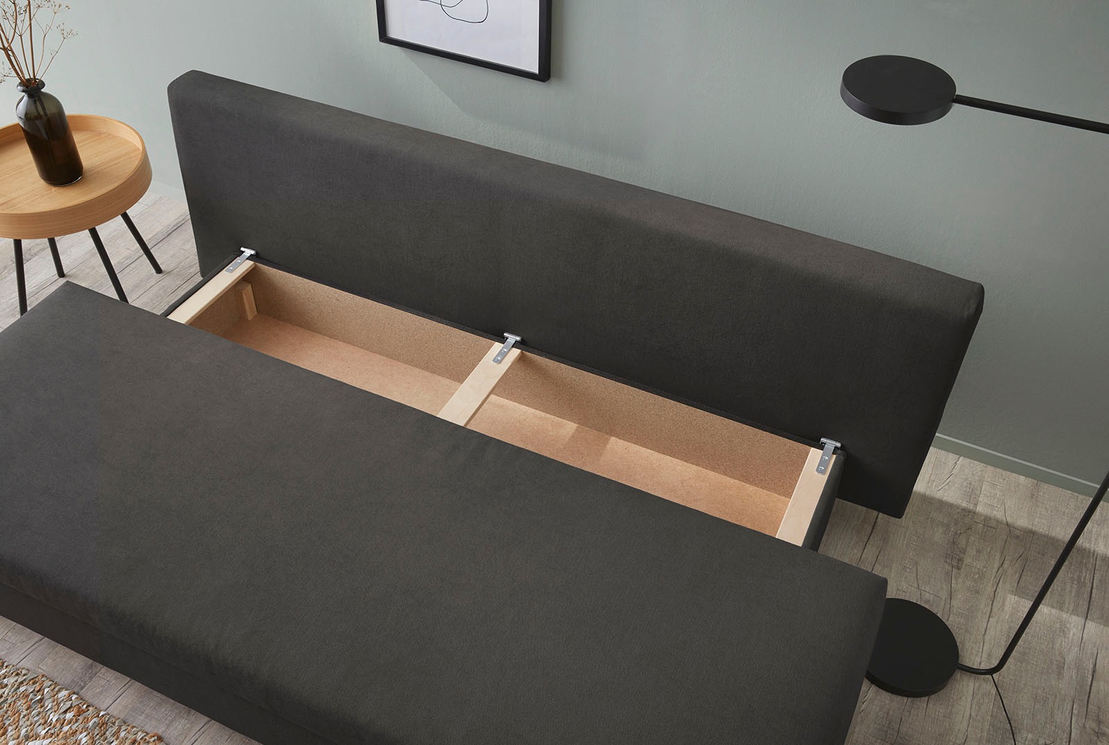 Jockenhöfer Gruppe Schlafsofa »Sunrise, mit dimmbarer LED-Beleuchtung«, Gästebettfunktion, Stauraum/Bettkasten, mit Kissen