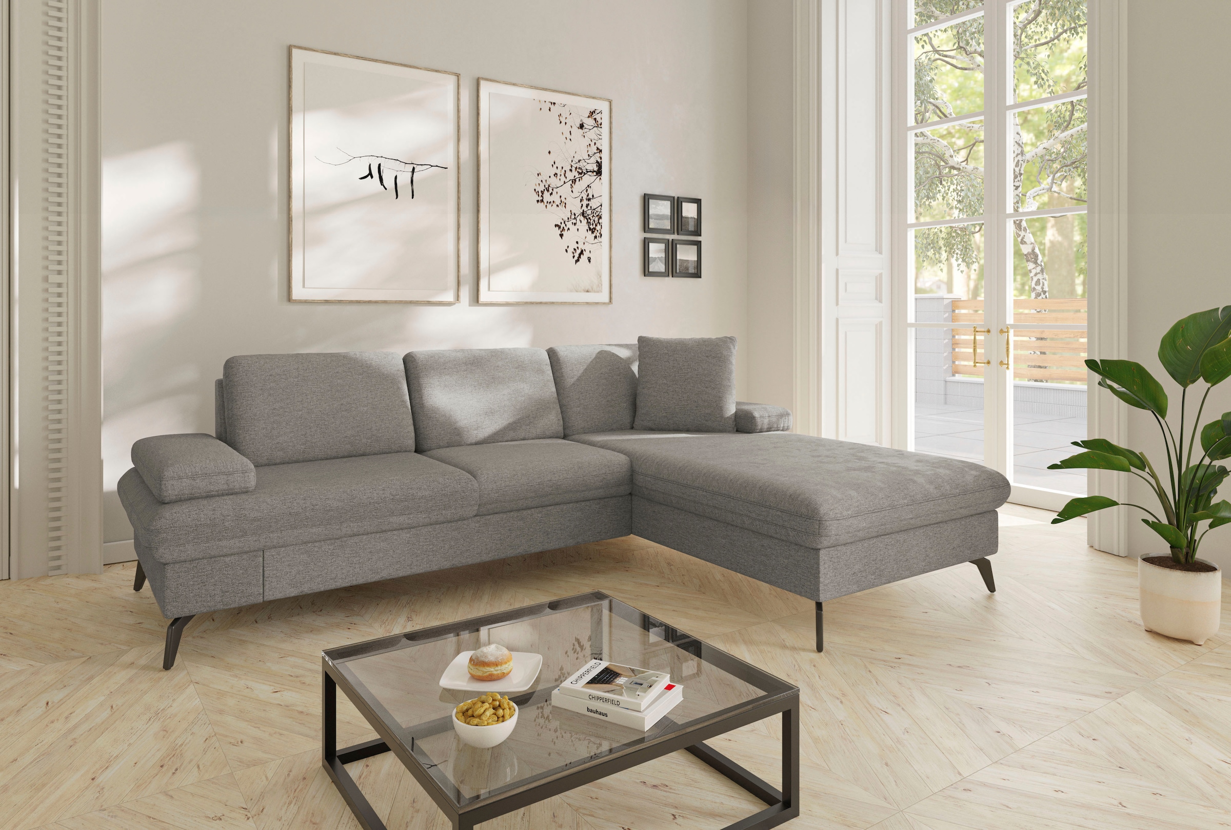 sit&more Ecksofa »Morris Jubi L-Form«, inkl. Armteilfunktion und 1 Zierkissen, wahlweise mit Bettfunktion