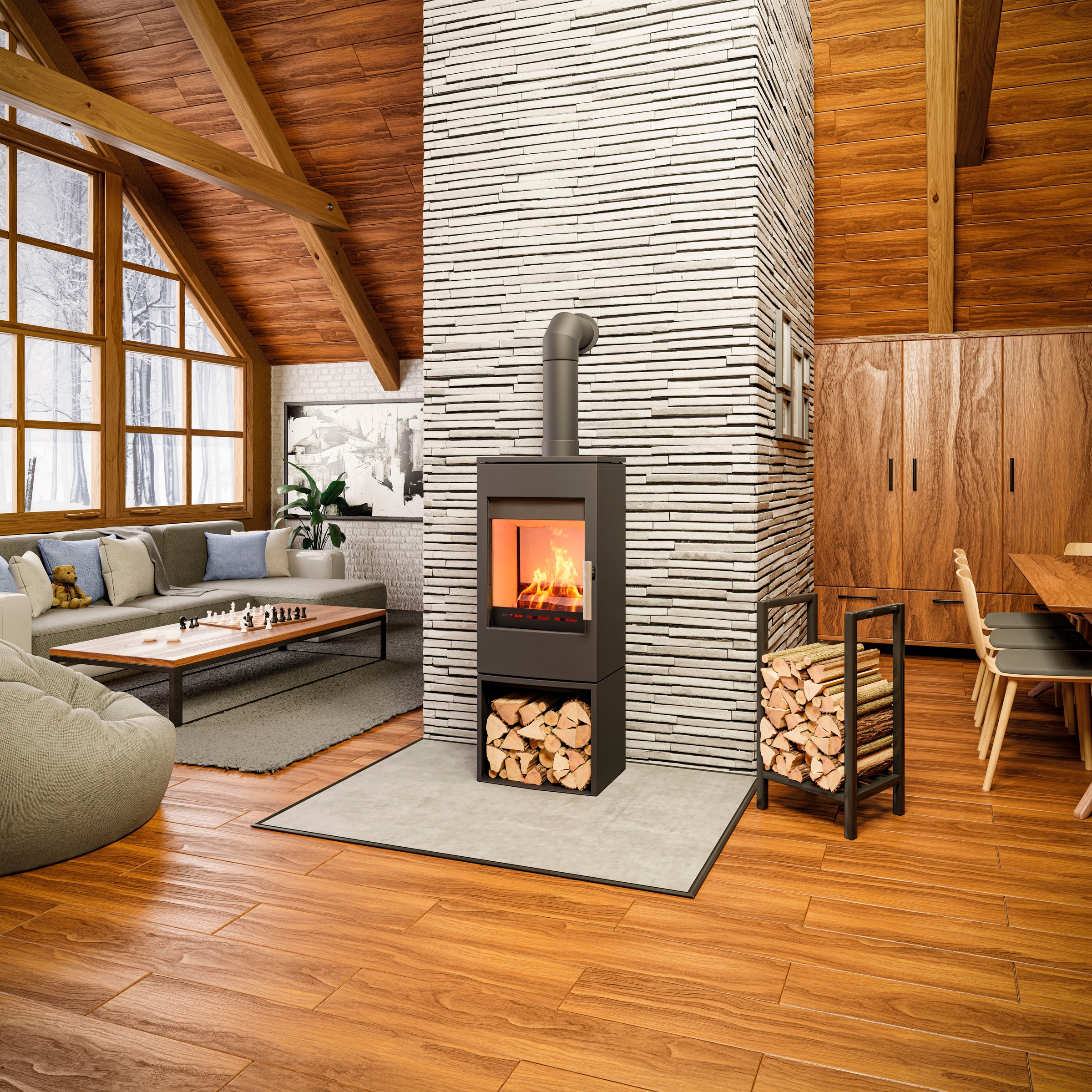 Haas + Sohn Kaminofen »INZELL easy, tief-schwarz mit Holzfach, ohne Türe«
