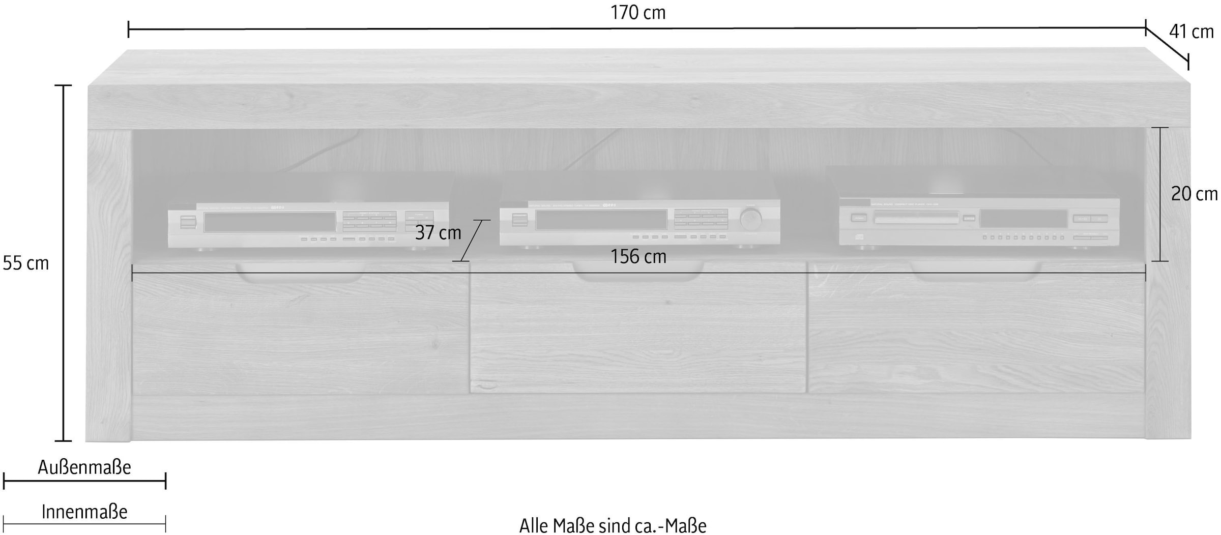 auf TV-Board Rechnung Lowboard bestellen massiv Wildeiche »Basel«, Landhaus cm, Breite Wohnglücklich by 170 Infantil