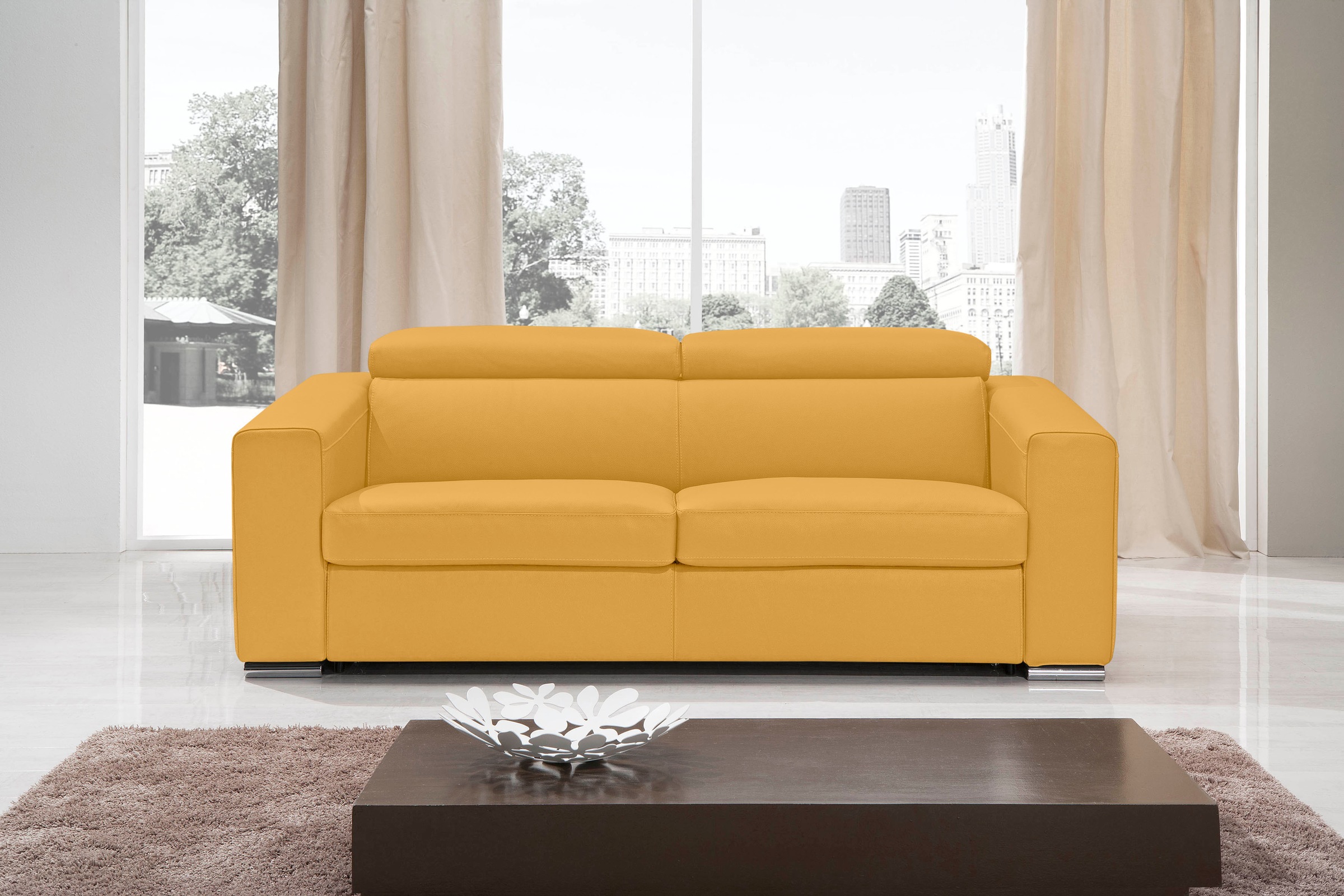 Egoitaliano Schlafsofa »Cabiria, Design und super Sitz- und Liegekomfort«, Sofa inkl. Schlaffunktion, Kopfteile verstellbar, mit Metallfüßen