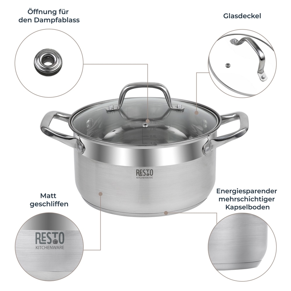 RESTO Kitchenware Kochtopf »Libra, Topf energiesparend und spülmaschinenfest« 1 tlg. Edelstahl 18/10