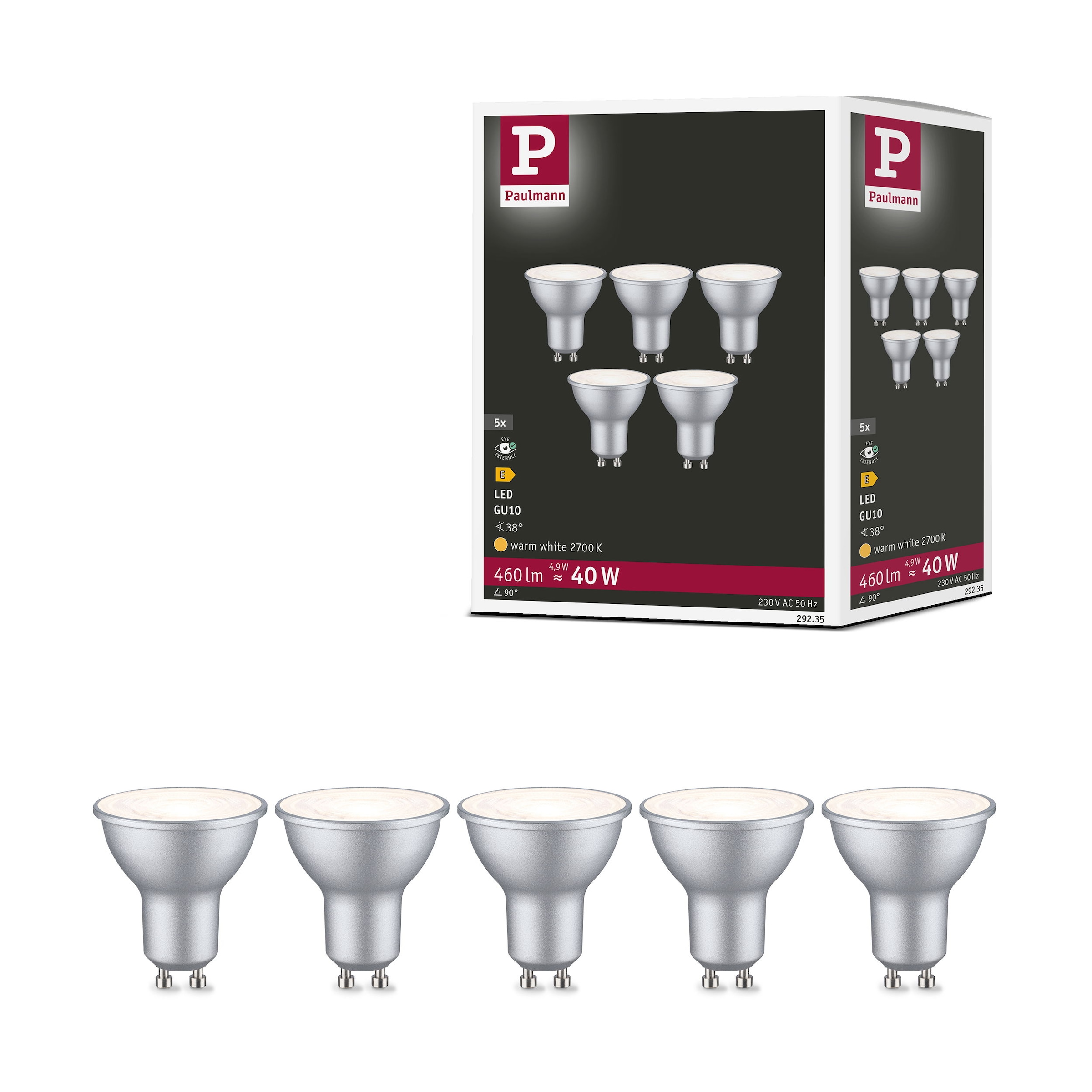 Paulmann LED-Leuchtmittel »5er Pack 460lm 2700K 4,9W RAL 9006 230V« GU10 5 Stk. Warmweiß