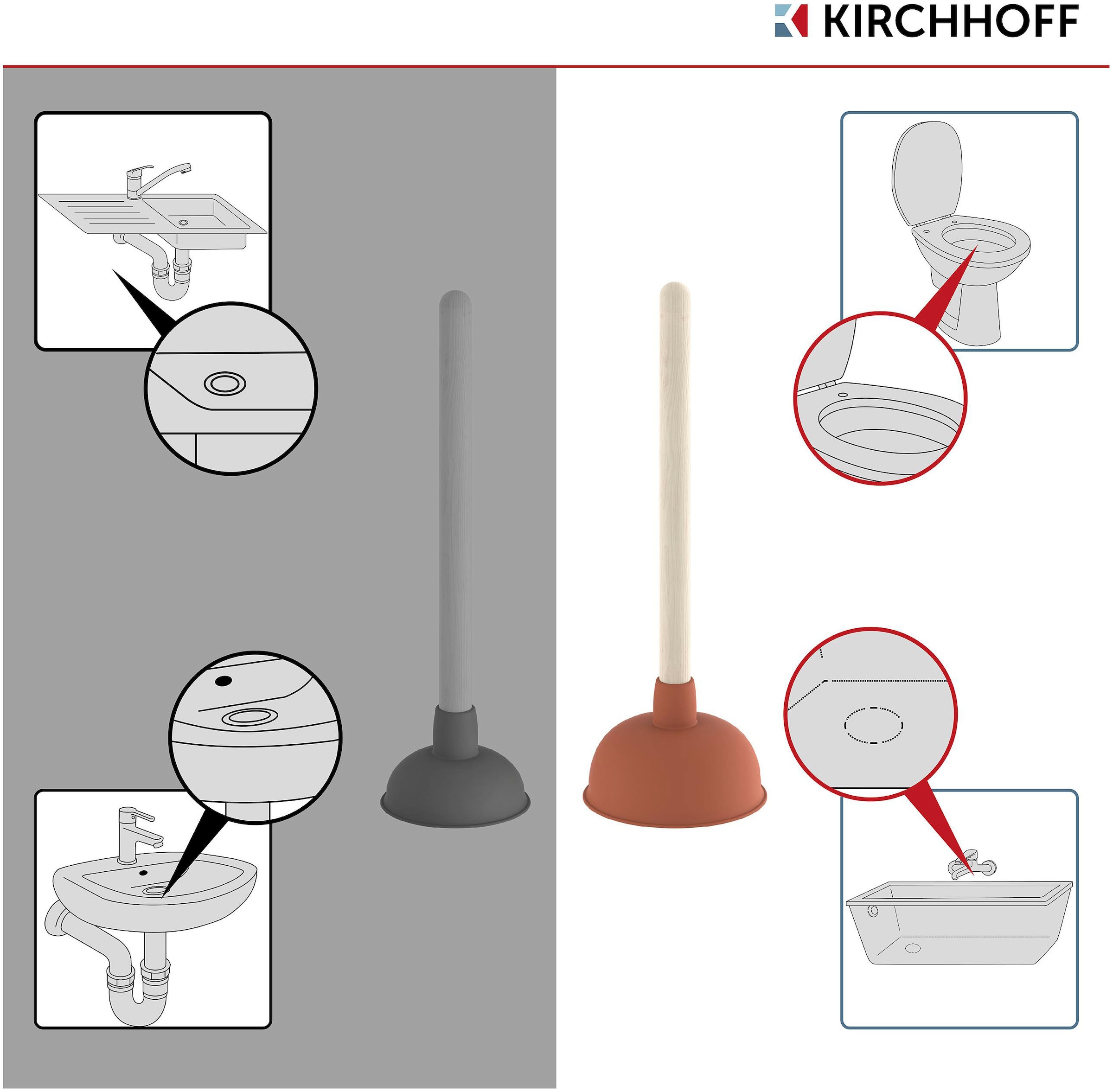 Kirchhoff Pümpel, Abflussreiniger mit Holzgriff, Ø 140 mm Saugglocke