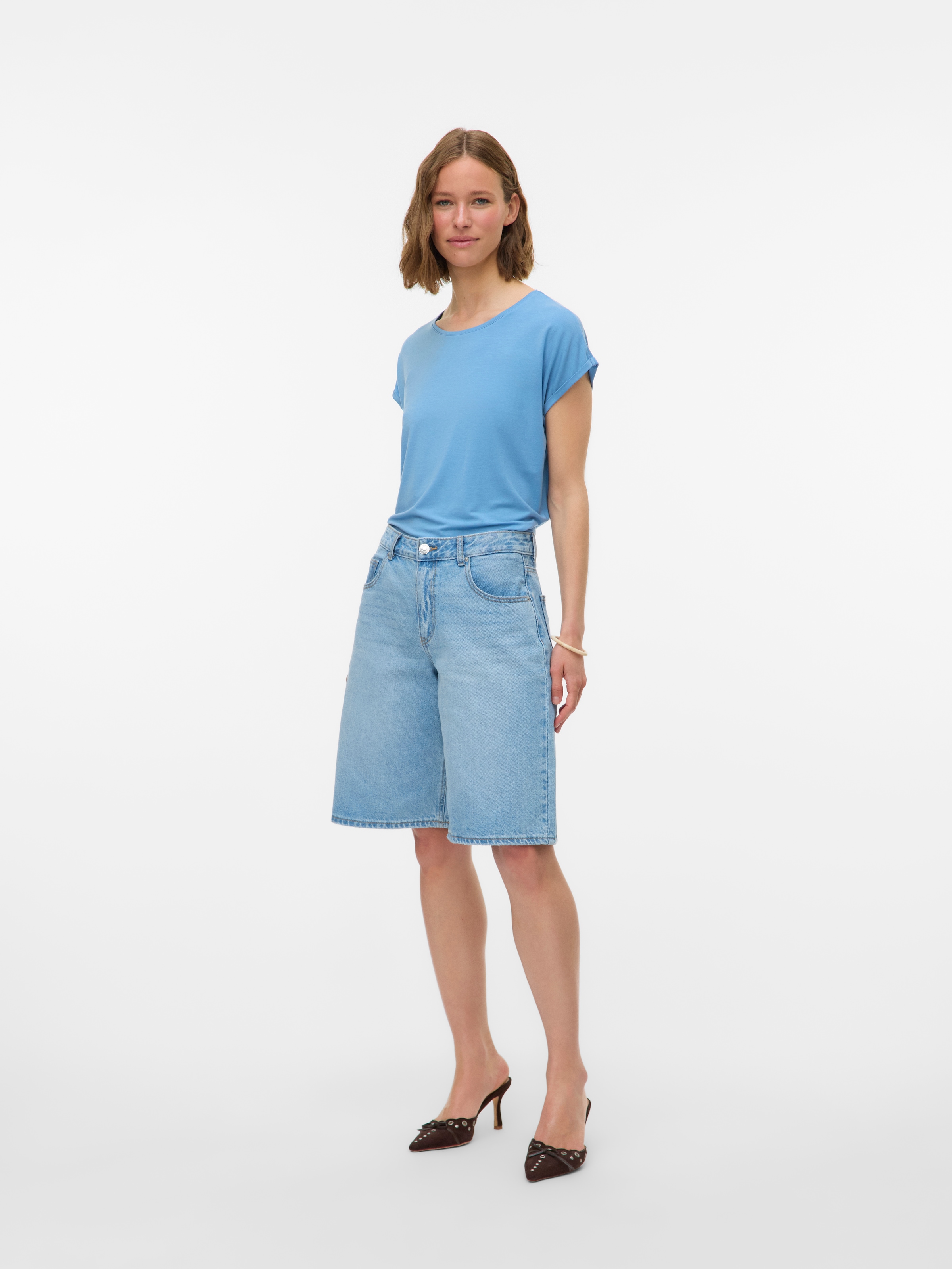 Vero Moda T-Shirt »VMAVA PLAIN SS TOP JRS NOOS« Materialmix, regular fit