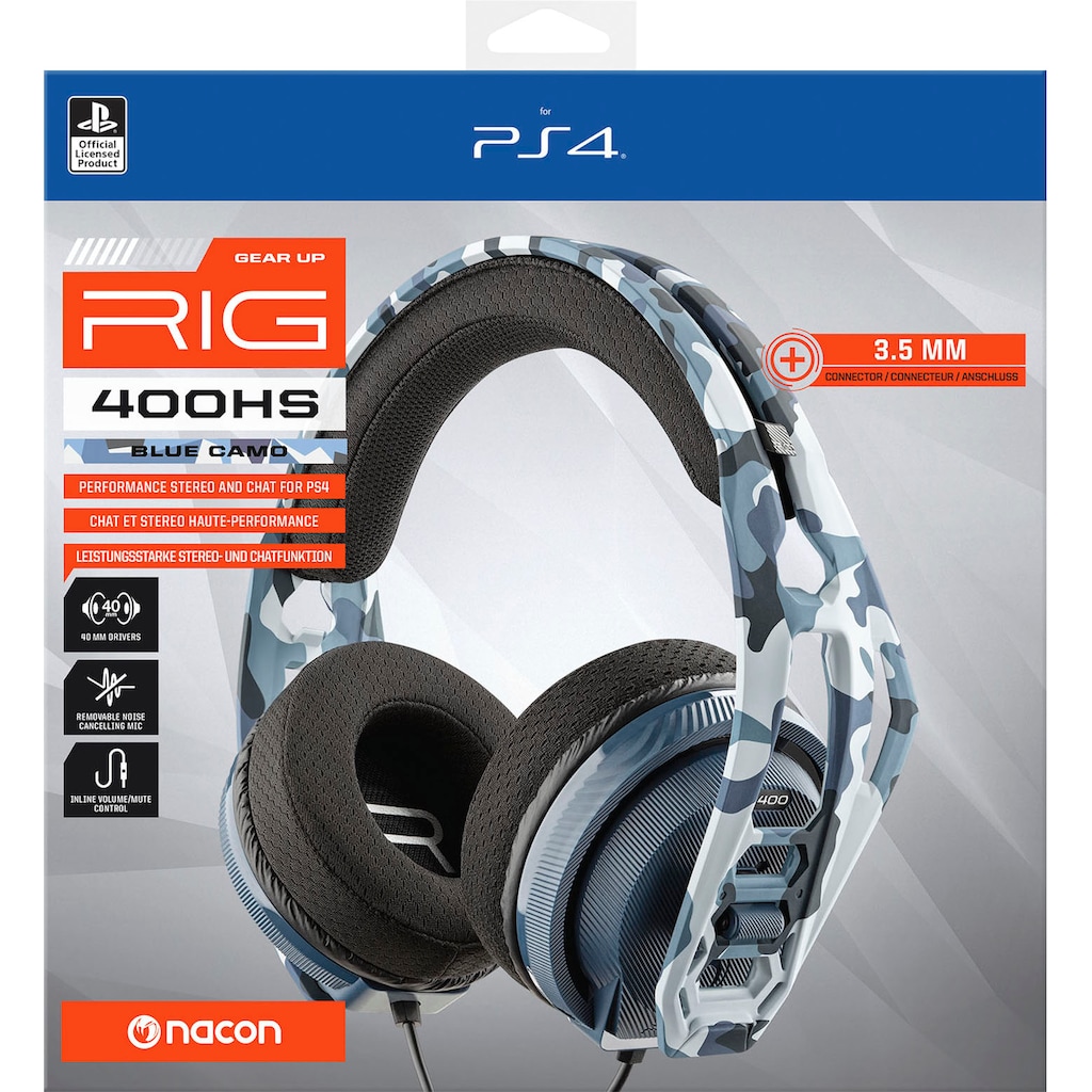 nacon Gaming-Headset »RIG 400HS Stereo-Gaming-Headset, blau, kabelgebunden«, Mikrofon abnehmbar