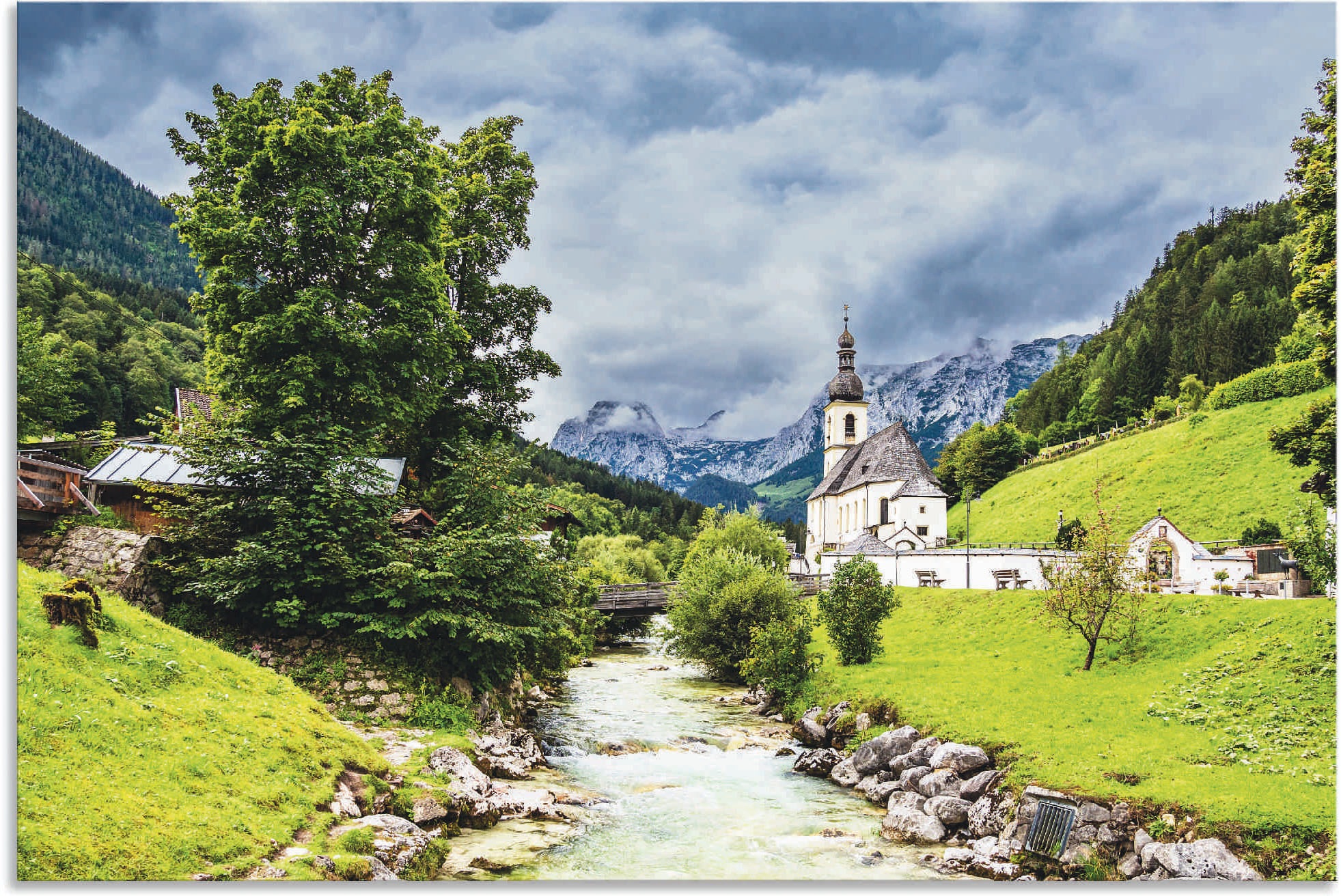 Artland Alu-Dibond-Druck »Pfarrkirche St. Sebastian Ramsau I«, Gewässer, (1 günstig online kaufen