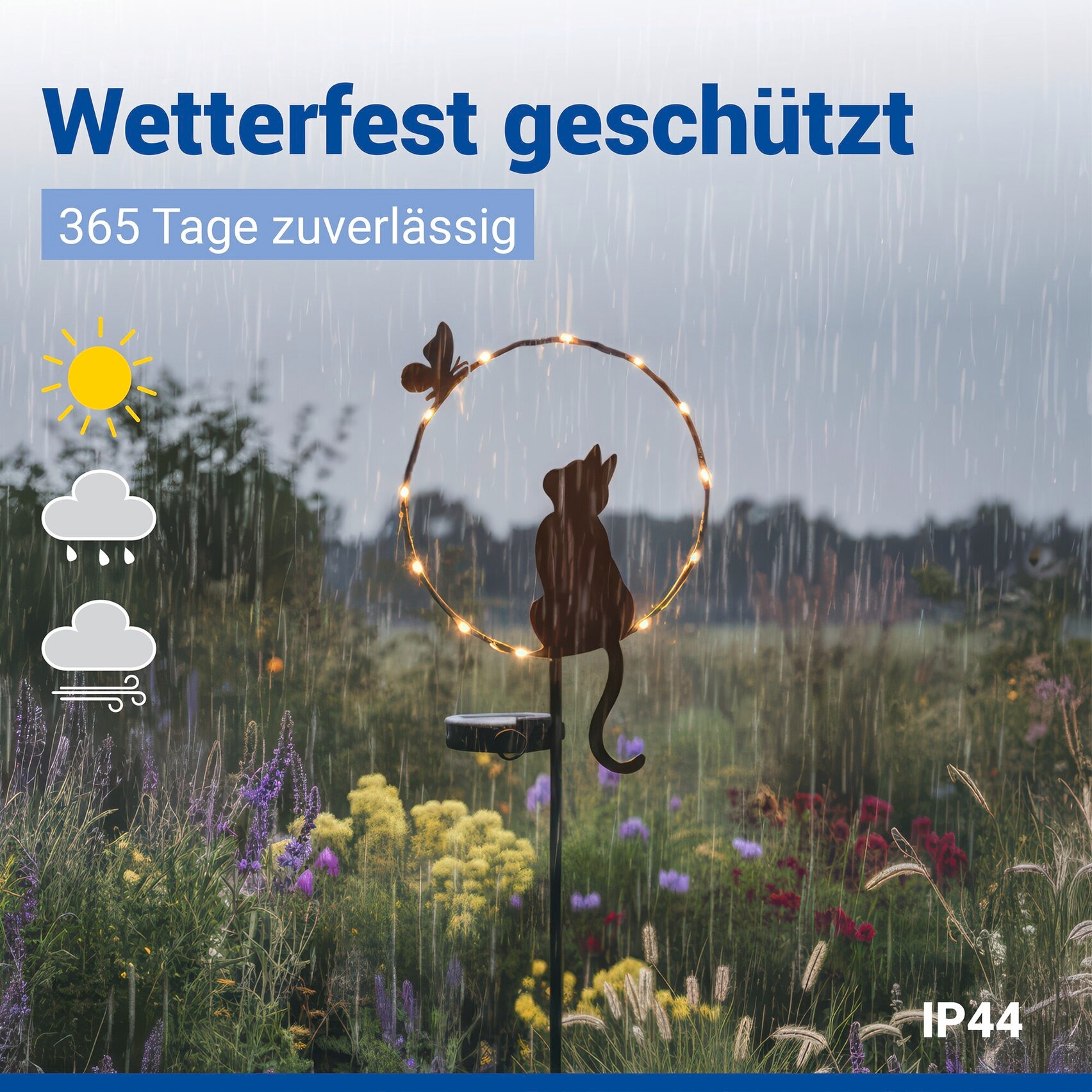 Maximex LED Gartenleuchte »Modell Katze und Schmetterling« Warmweiß solarbetriebener Gartenstecker, leuchtet bis zu 8 Stunden