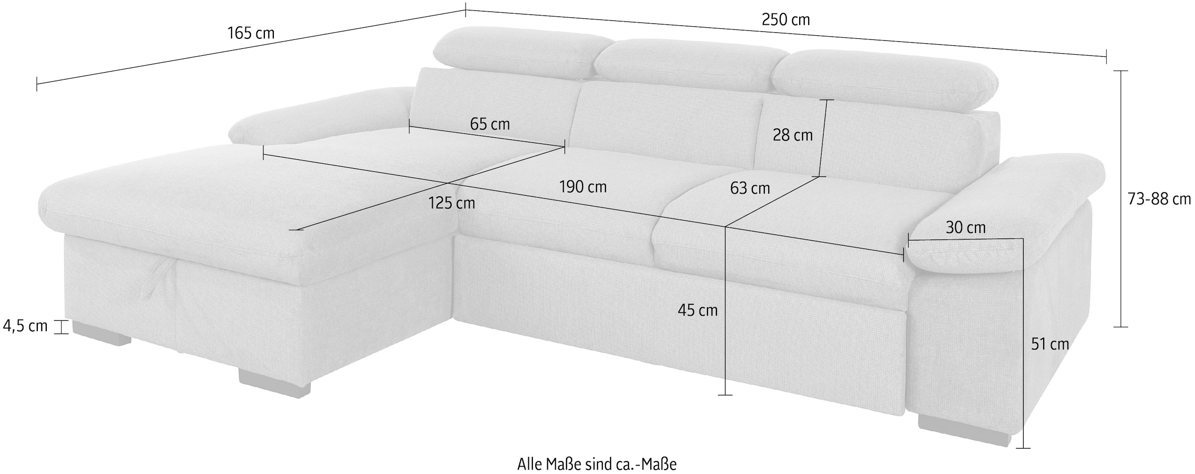 COTTA Ecksofa »Lola L-Form mit Kopfteilfunktion & Hocker«, (Set, mit Hocker), wahlweise mit Bettfunktion, Bettkasten & Armteilverstellung