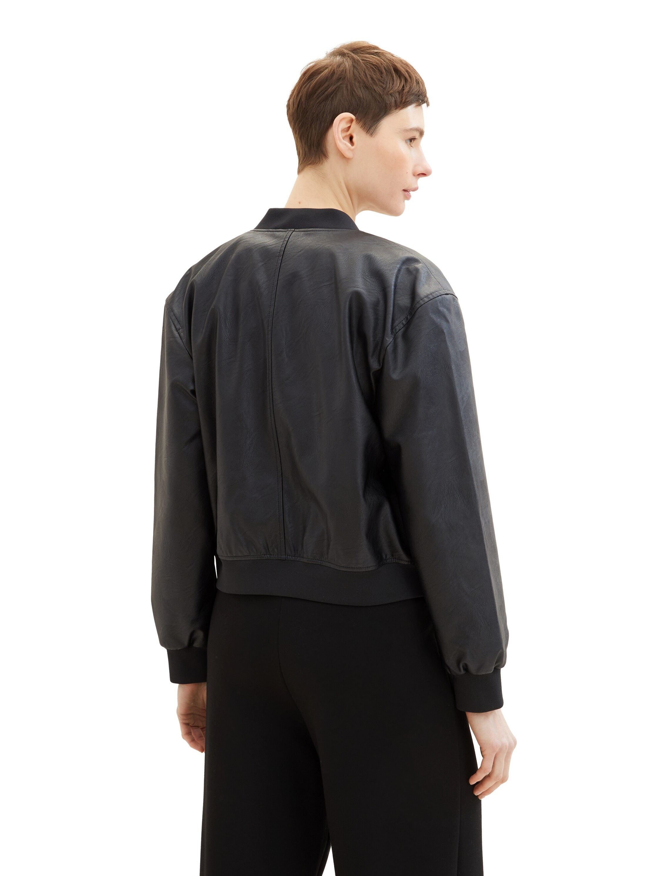 TOM TAILOR Denim Blouson, ohne Kapuze, Bomberjacke aus Kunstleder und mit Eingrifftaschen