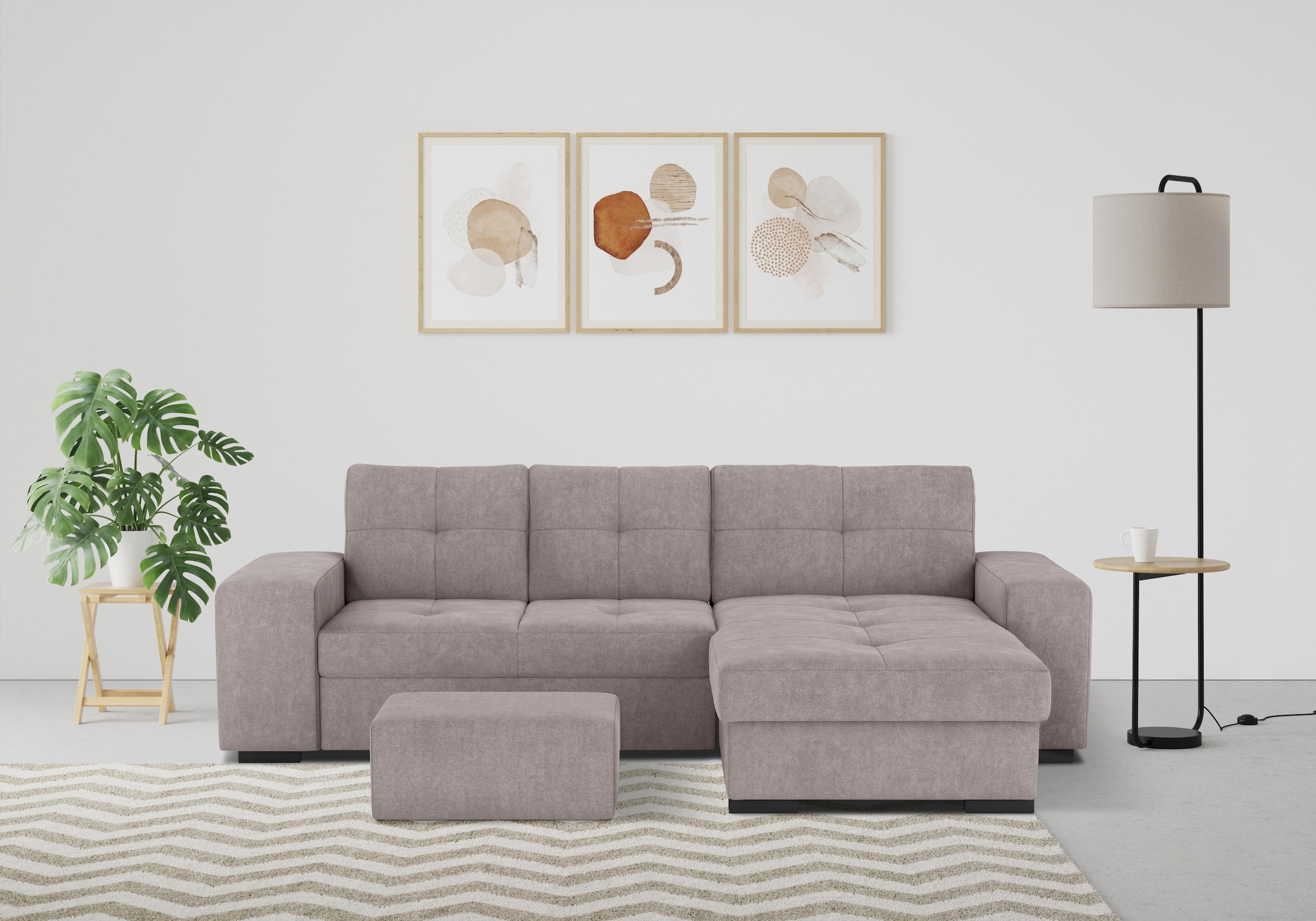 COTTA Ecksofa »Mattina L-Form« mit Hocker, wahlweise mit Bettfunktion & Bettkasten
