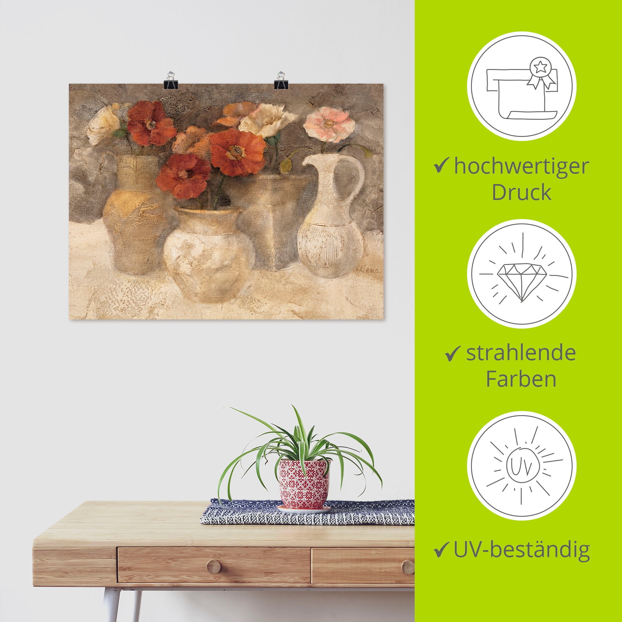 Artland Wandbild »Weißer Mohn«, Vasen & Töpfe, (1 St.), als Leinwandbild, Poster in verschied. Größen