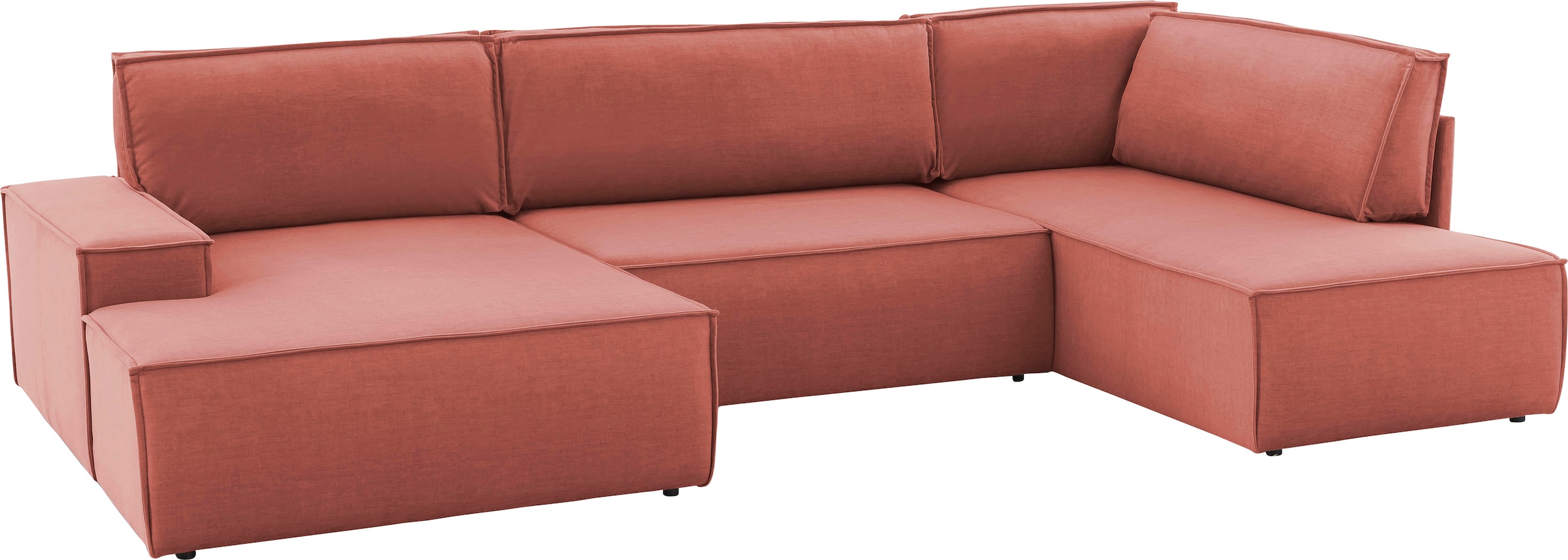Home affaire Wohnlandschaft »SHERWOOD 329 cm, U-Form, Schlafsofa,«, Schlaffunktion m. Bettkasten (194x139 cm), Cord, Vintage, Samtvelours