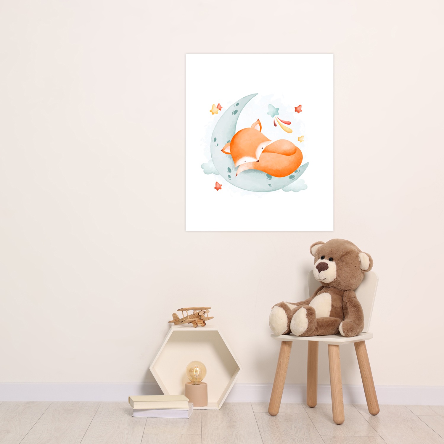 Lüttenhütt Poster »Schlafender Fuchs auf Mond mit Sternen«, Fantasy-Füchse-Tiere, (1 St.), HD Premium Druck