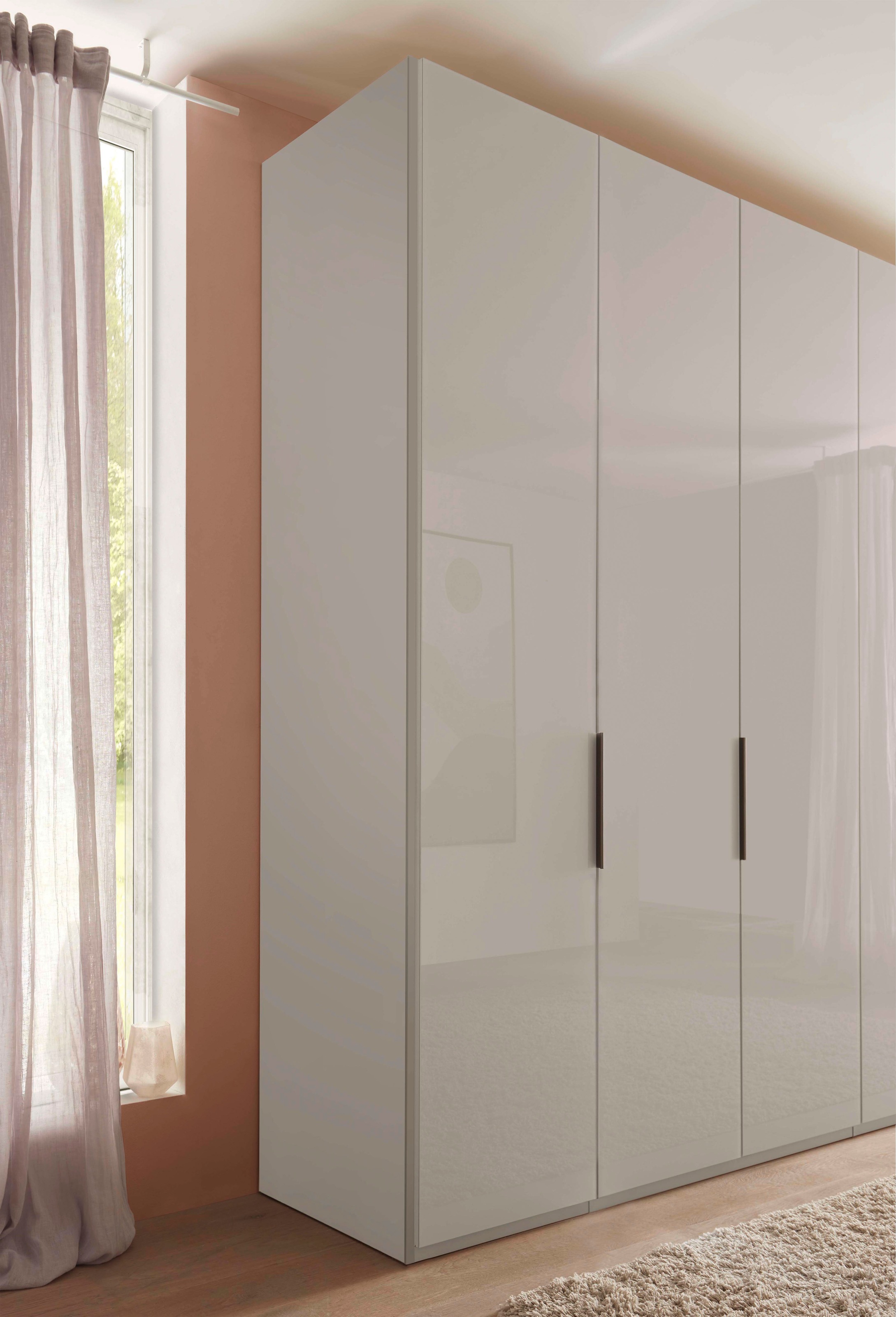 WIEMANN Falttürenschrank »Ohio, Kleiderschrank, Schrank, Garderobe, mit Glasfront, 300 cm« inklusive Einlegeböden & Kleiderstangen, 2 Höhen, MADE IN GERMANY,  inklusive Türdämpfung, hochwertige Glasfront