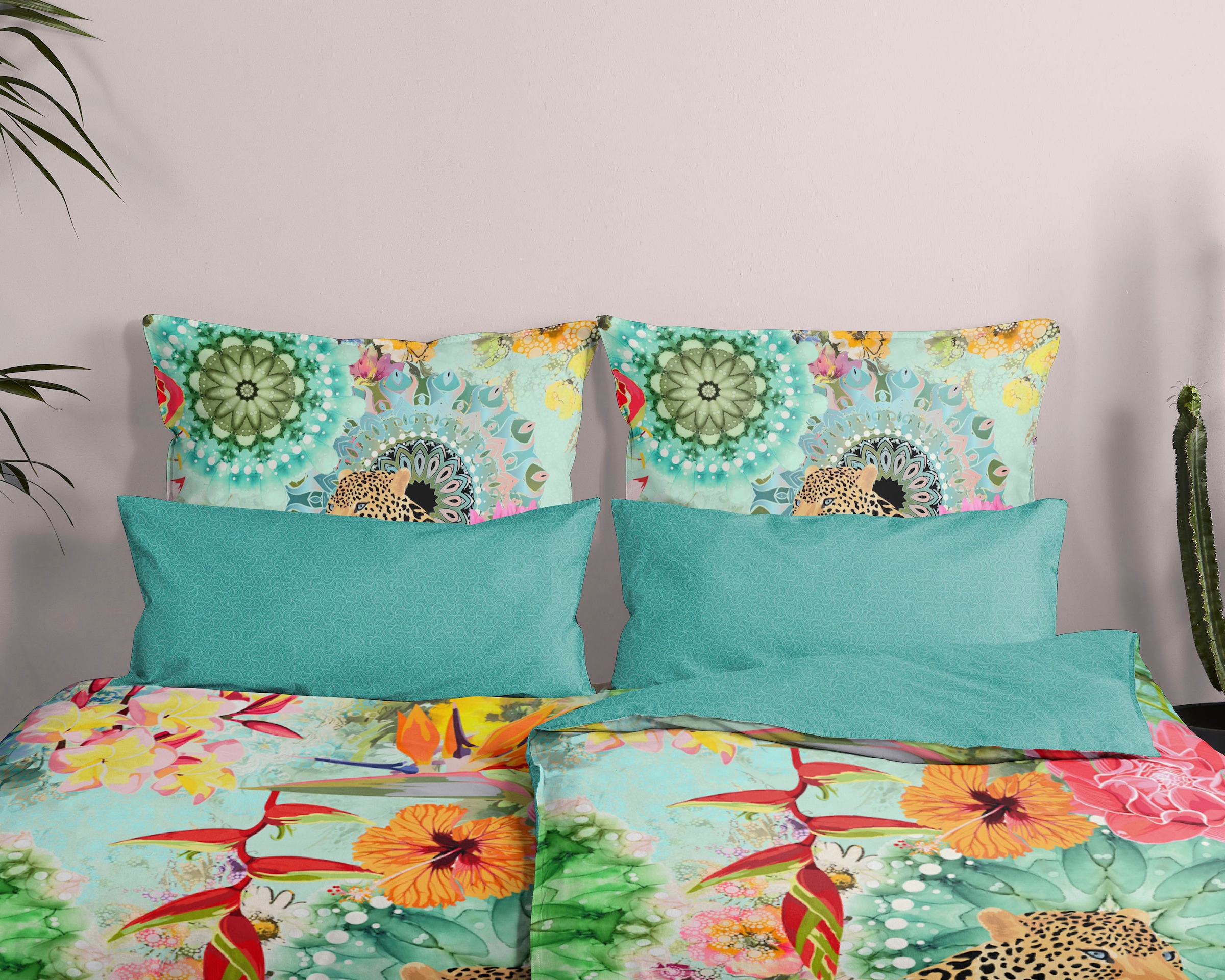 hip Wendebettwäsche »Ximena«, Mako-Satin, 135x200, Reißverschluss, Wendeoptik, Mandala, Bunt, Türkis