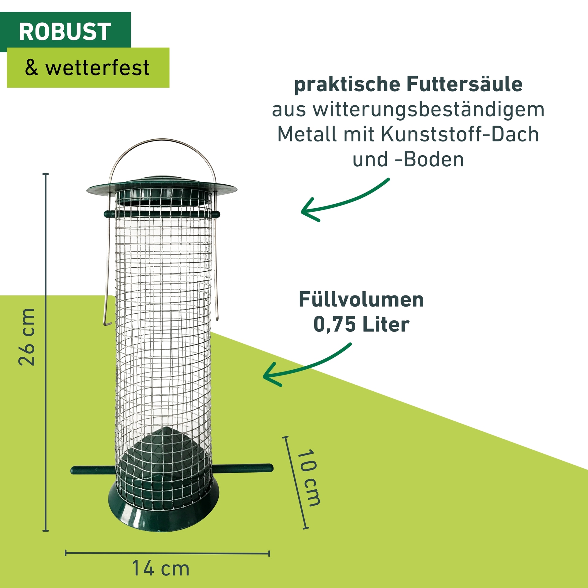 Windhager Vogelhaus »Easy, Futterspender aus Kunststoff und Metall, abnehmbares Dach« Futterstation inkl. Aufhängung, Füllvolumen ca. 0,75 L, 10x14x26 cm