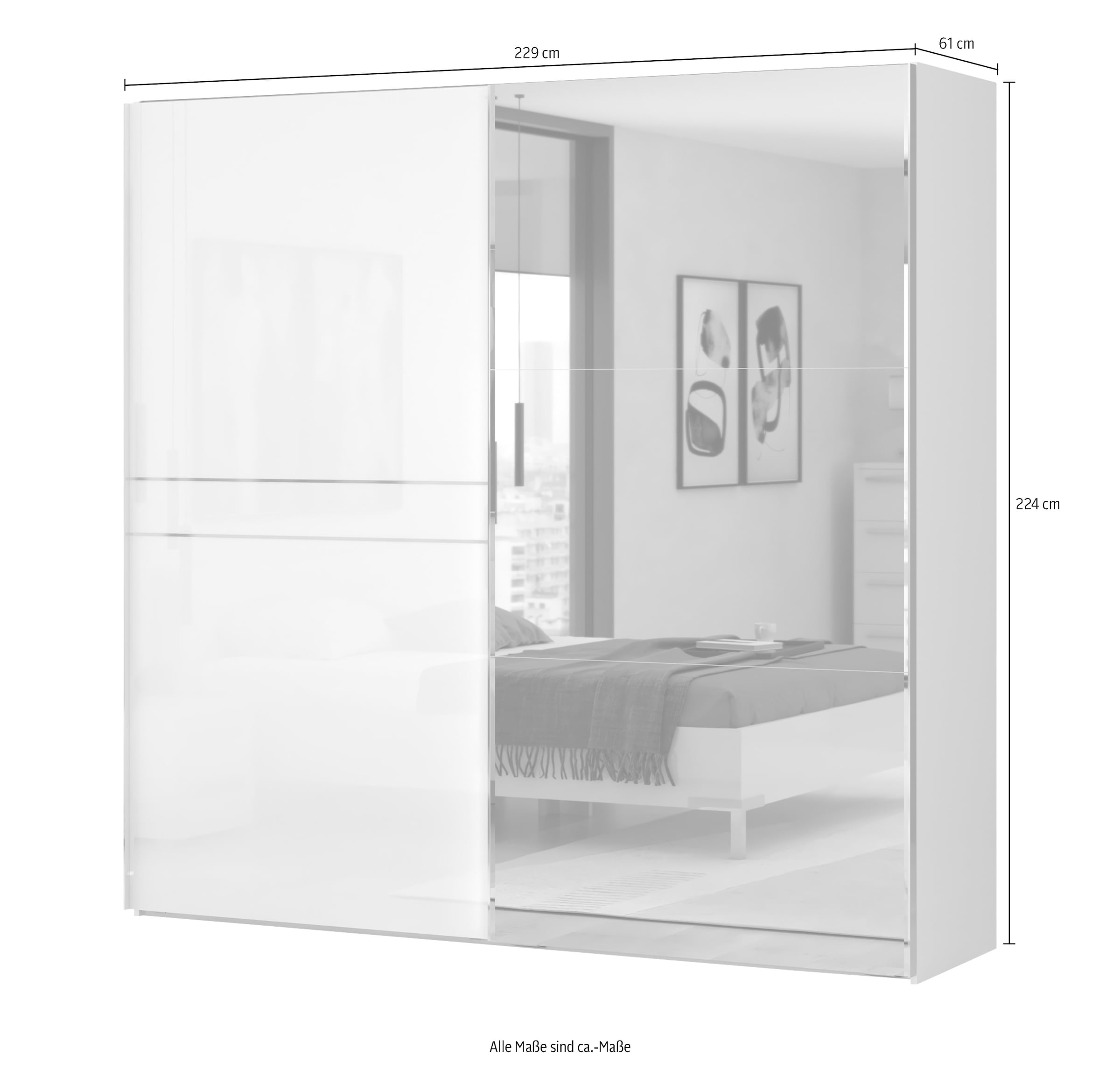 Places of Style Schwebetürenschrank »Piano, mit Einlegeböden und Kleiderstangen, Türen soft-close-Funktion«, (in 3 Breiten, 224cm hoch), mit Spiegeltür, FSC-zertifizierter Holzwerkstoff