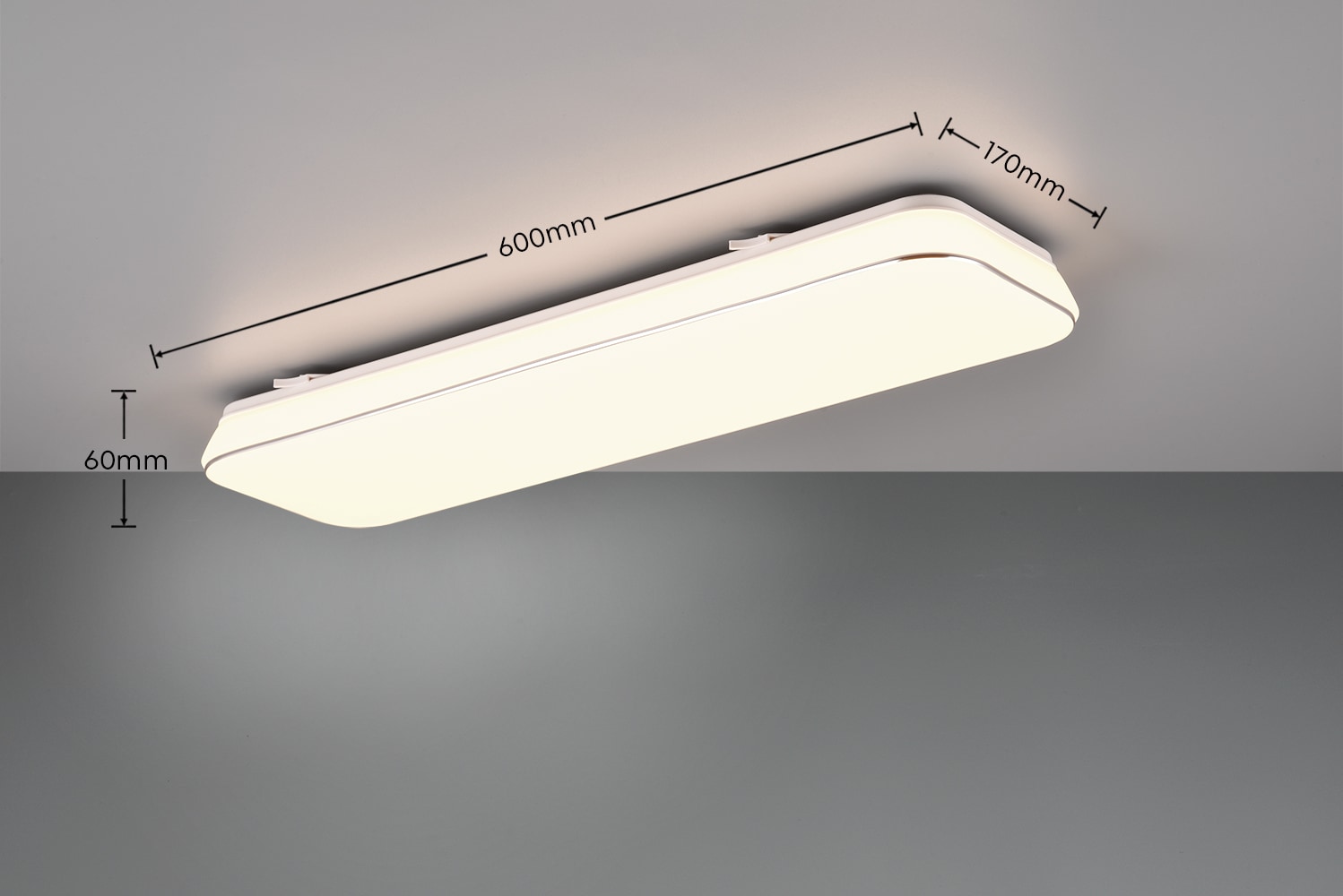 REALITY Leuchten LED Deckenleuchte »BLANCA, elegant schlichte weiße LED Deckenlampe, 60x17 cm, warmweiß«, 1 flammig, Leuchtmittel LED-Board | LED fest integriert, 3-Stufen dimmbar über Wandschalter, Deckenlampe für Büro Flur Treppe