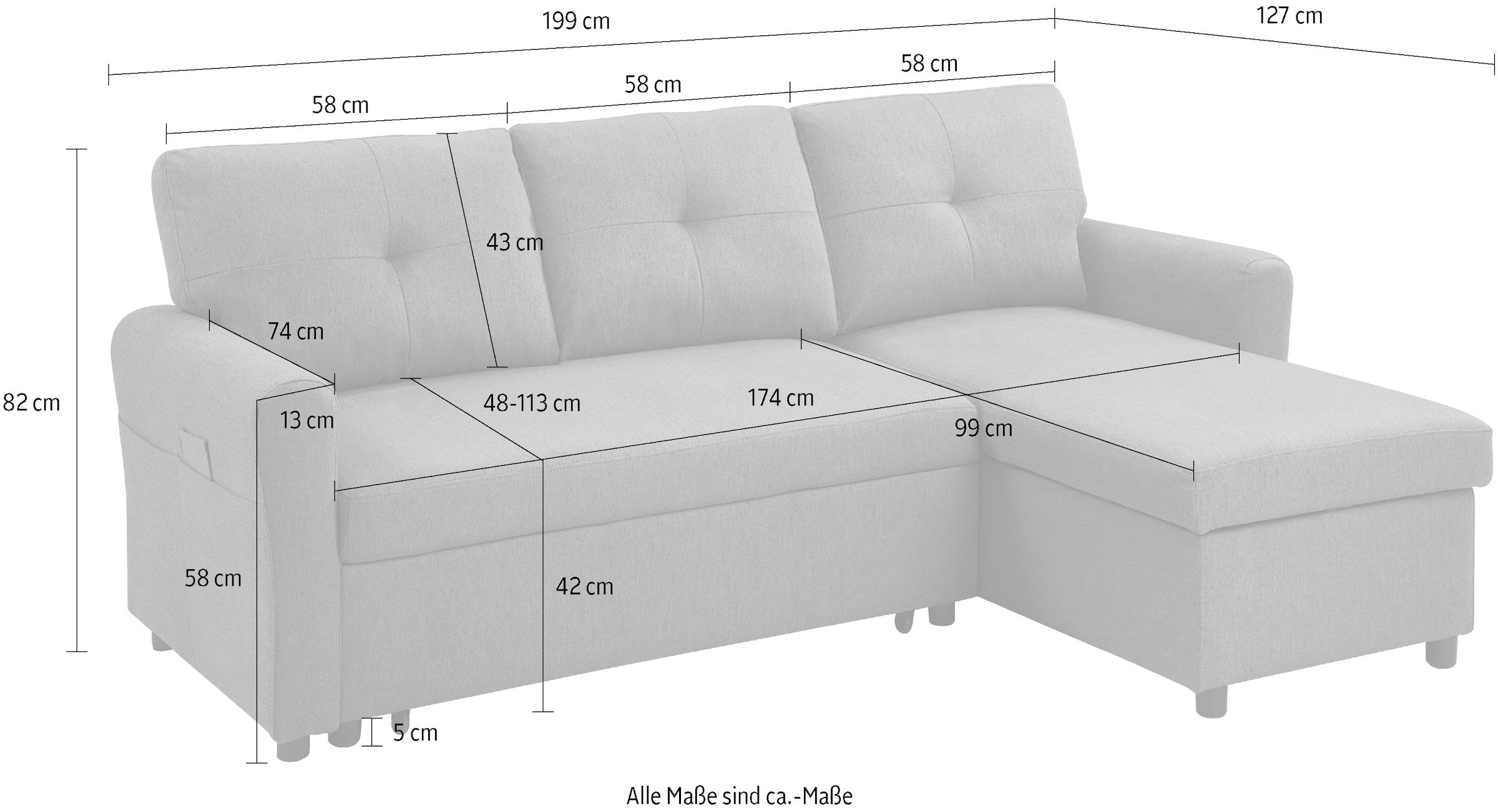 ATLANTIC home collection Ecksofa »Gustavo L-Form«, mit Schlaffunktion, Stauraum & seitlichen Taschen