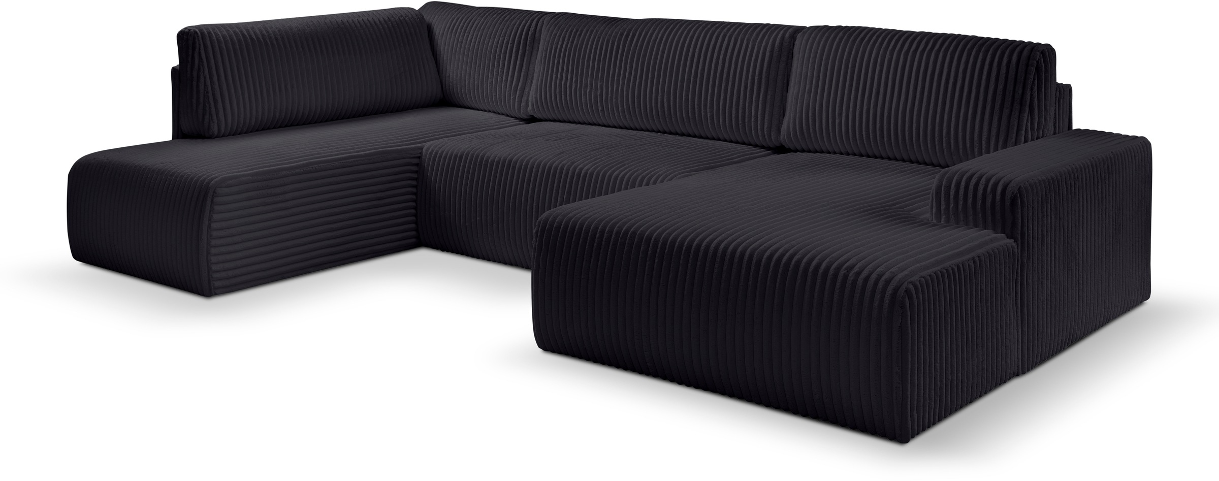 WERK2 Wohnlandschaft »Rotterdam-U, U-Form, in kuschelweichem Cord oder Breitcord«, Design Sofa mit Schlaffunktion & Bettkasten, Breitcord, Schwarz